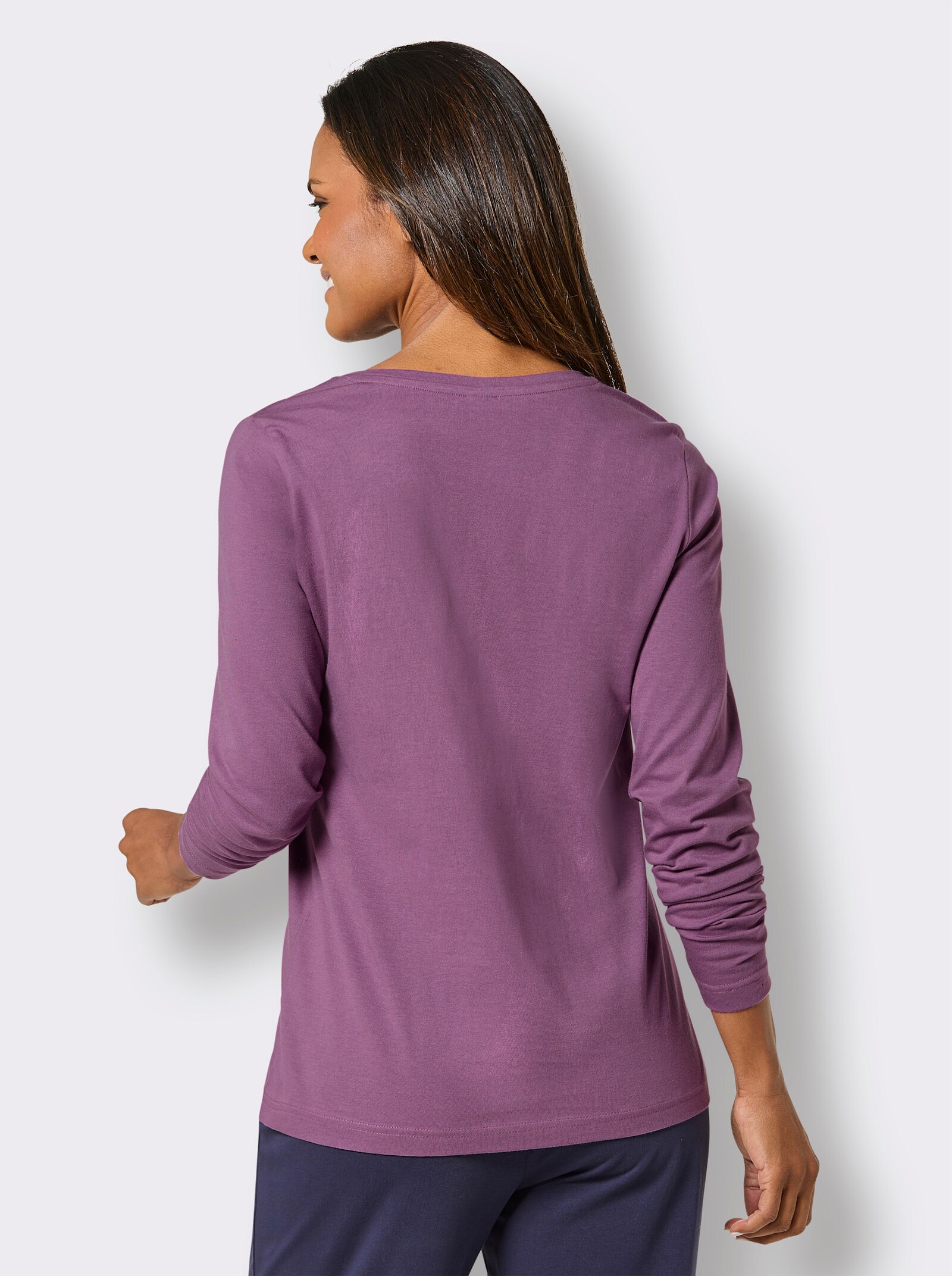 Langarmshirt mit Glitzer-Schriftzug - violett