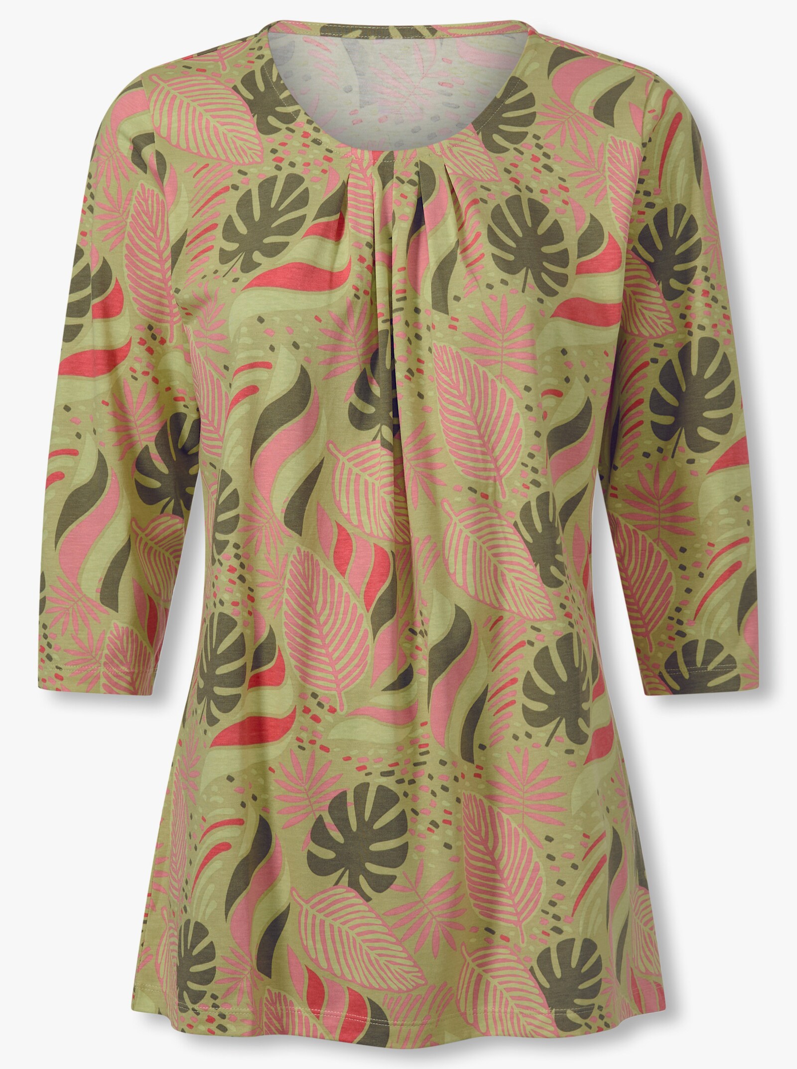 Longshirt in ausgestellter A-Linie - lindgrün-flamingo-bedruckt