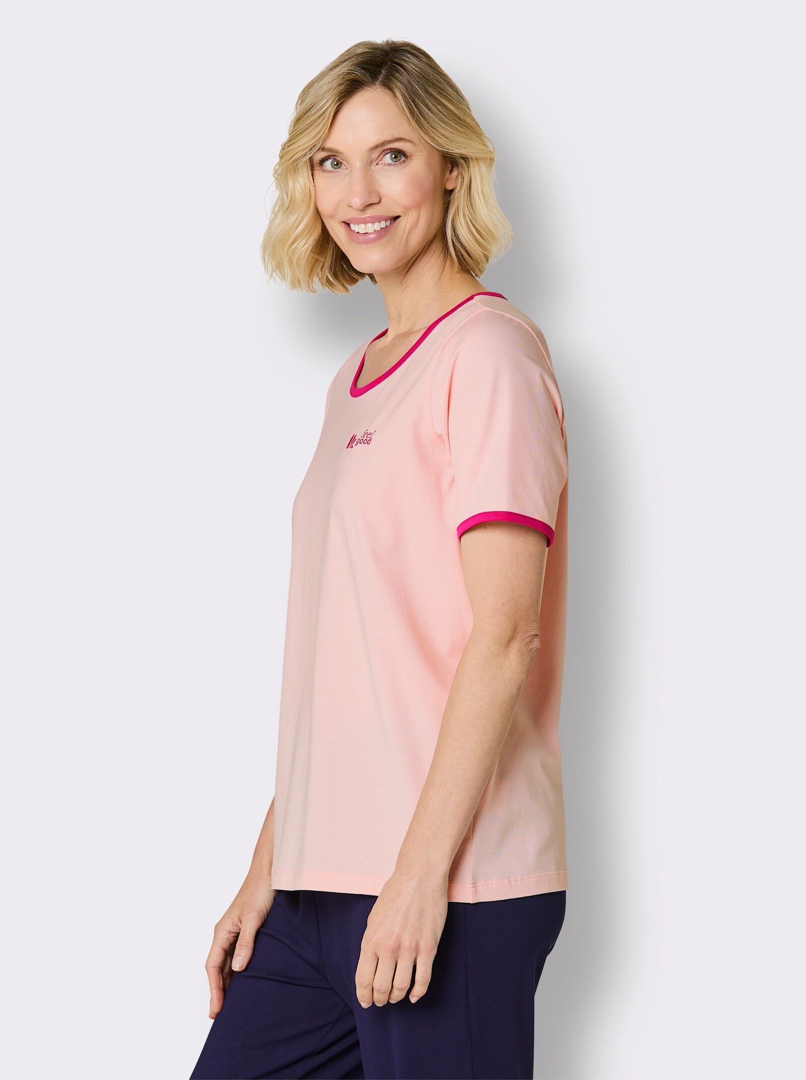feel good Rundhalsshirt mit Logo-Aufdruck - hellrosé-erika