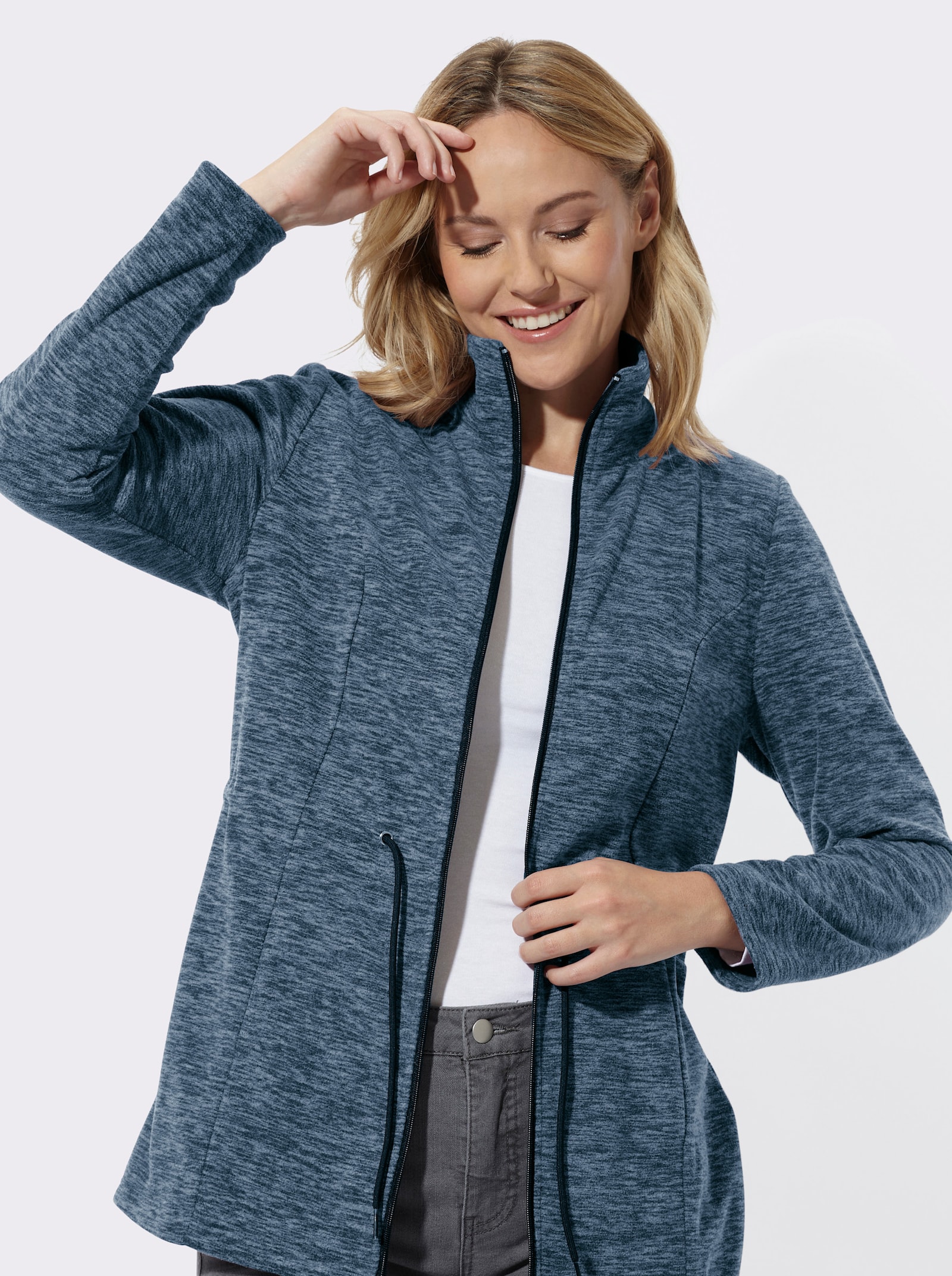 Fleecejacke in Longform - dunkelblau-bleu-meliert