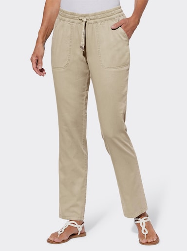 Schlupfjeans mit gesmoktem Bund - sand