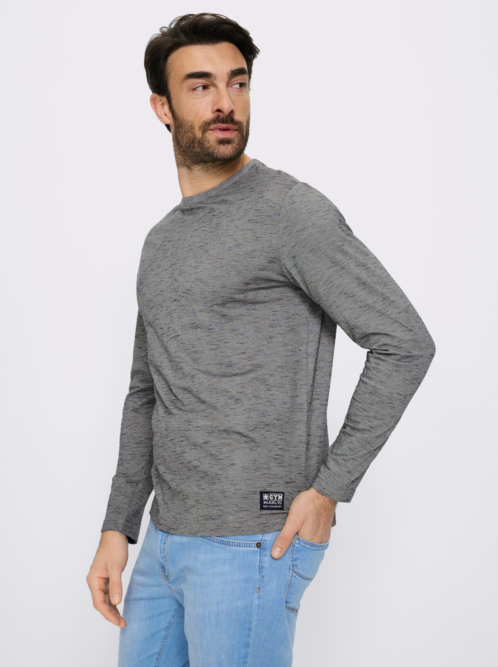 Catamaran Langarmshirt in Melange-Optik - hellgrau-meliert