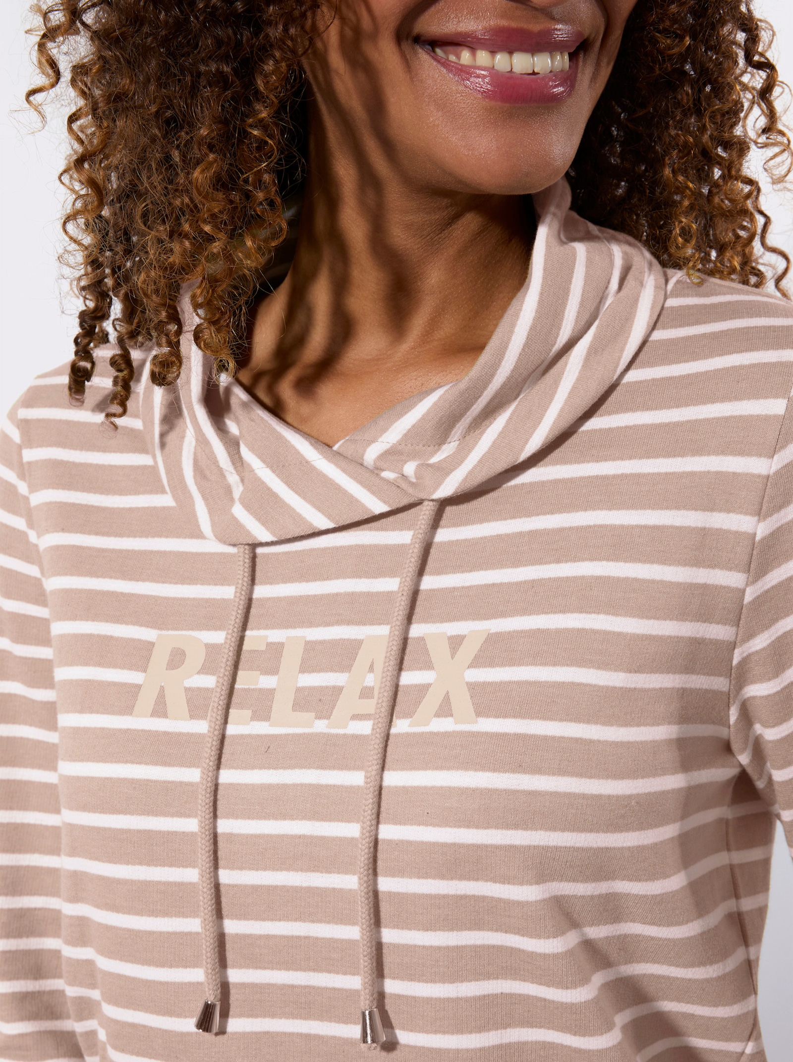 Sweatshirt mit regulierbarem Rollkragen - puder-weiß-geringelt