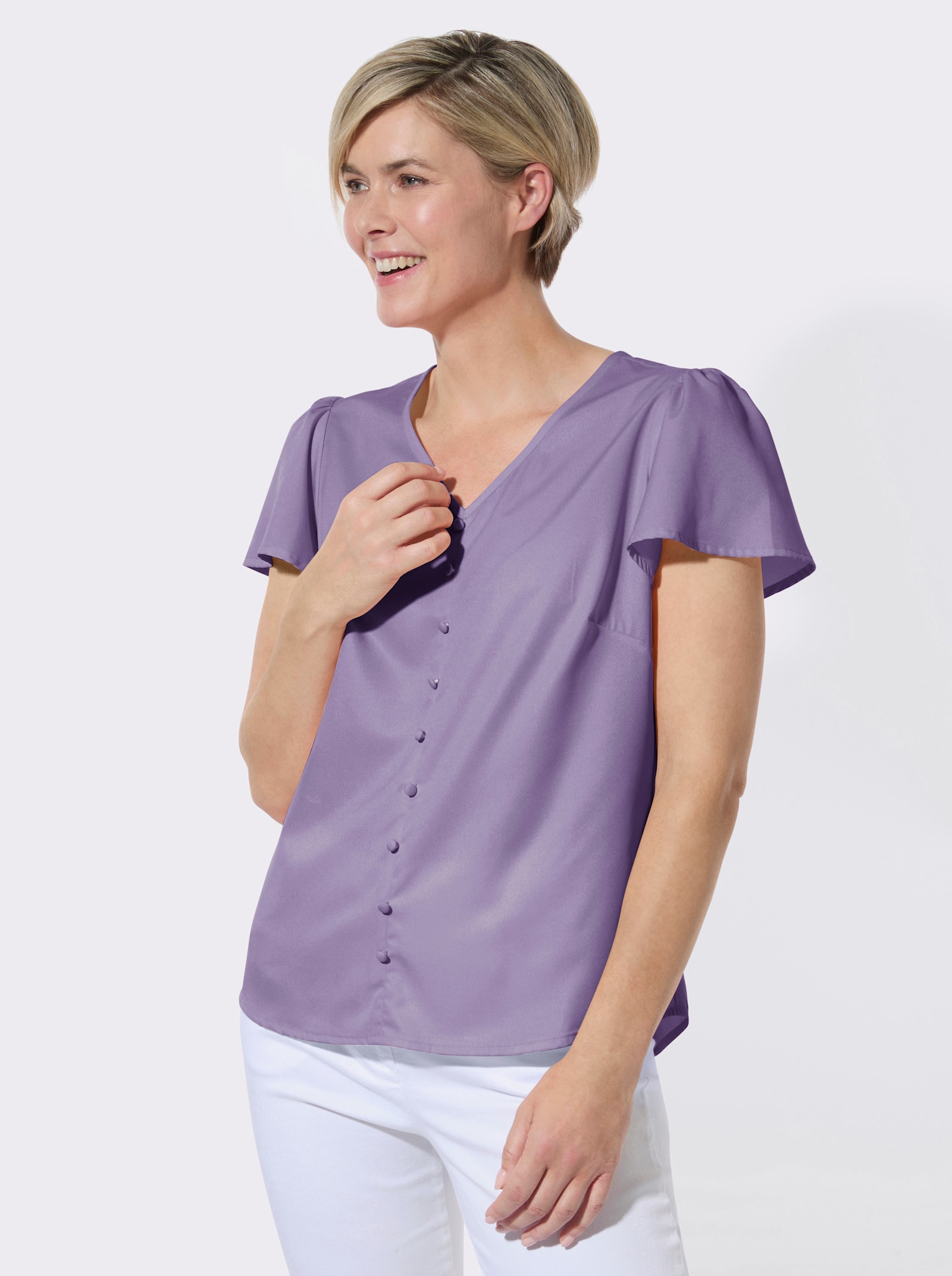 Schlupfbluse mit Flügelärmeln - lavendel