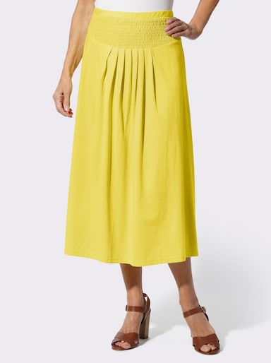 Jerseyrock mit hohem, gesmoktem Bund - limone