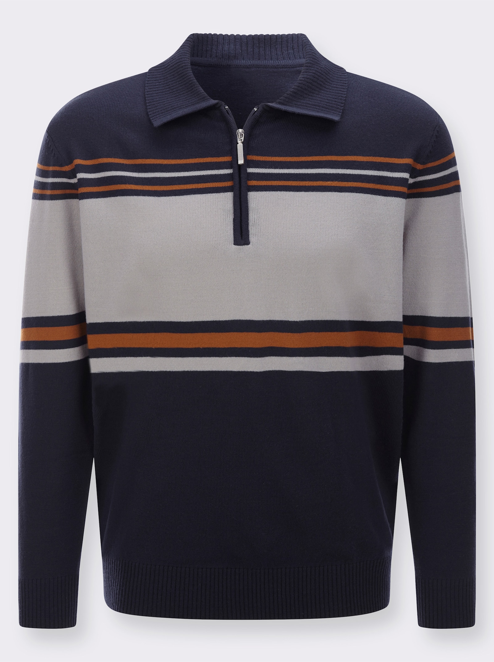 Polopullover met op dessin geplaatst streeppatroon - marine/steengrijs