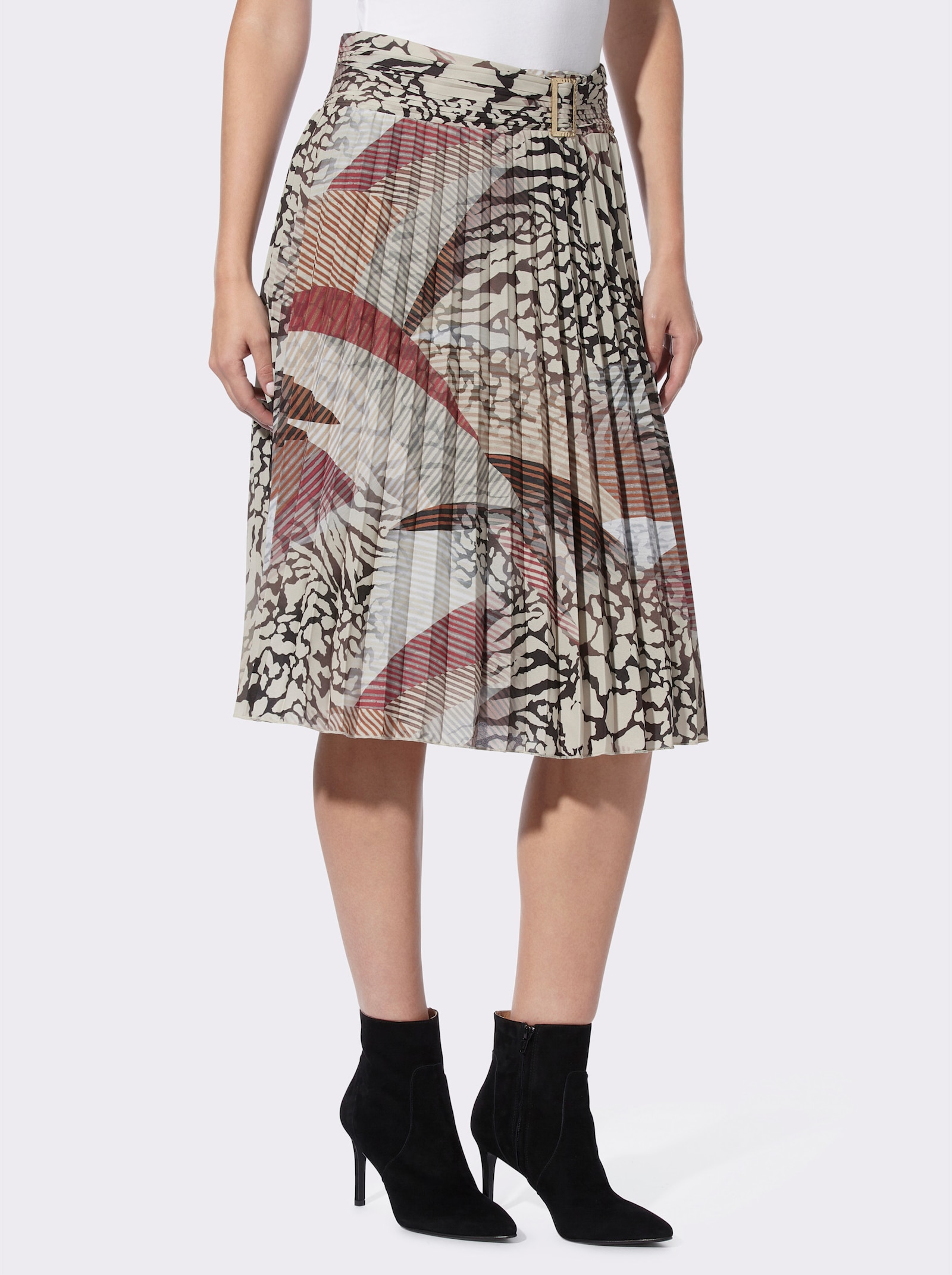 heine Plissérok met patroonmix - kers/chocolade bedrukt