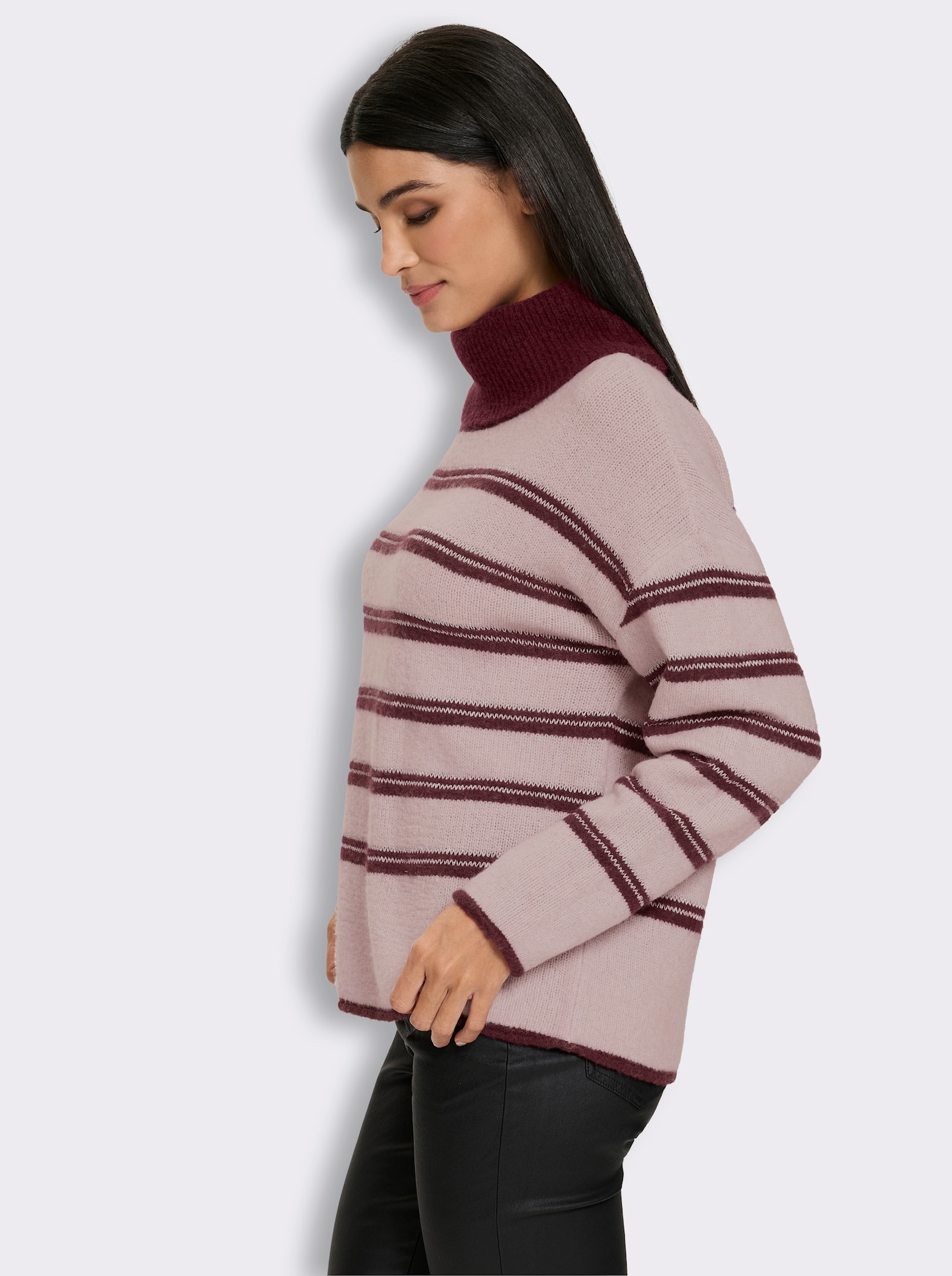 heine Rollkragenpullover mit Effektgarn - rosé-bordeaux-geringelt