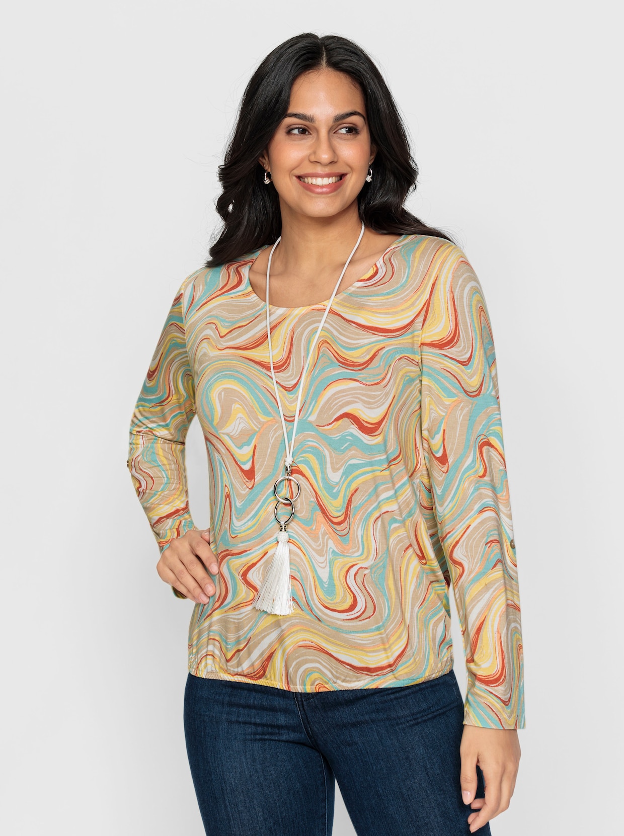 Langarmshirt - sand-apricot-bedruckt