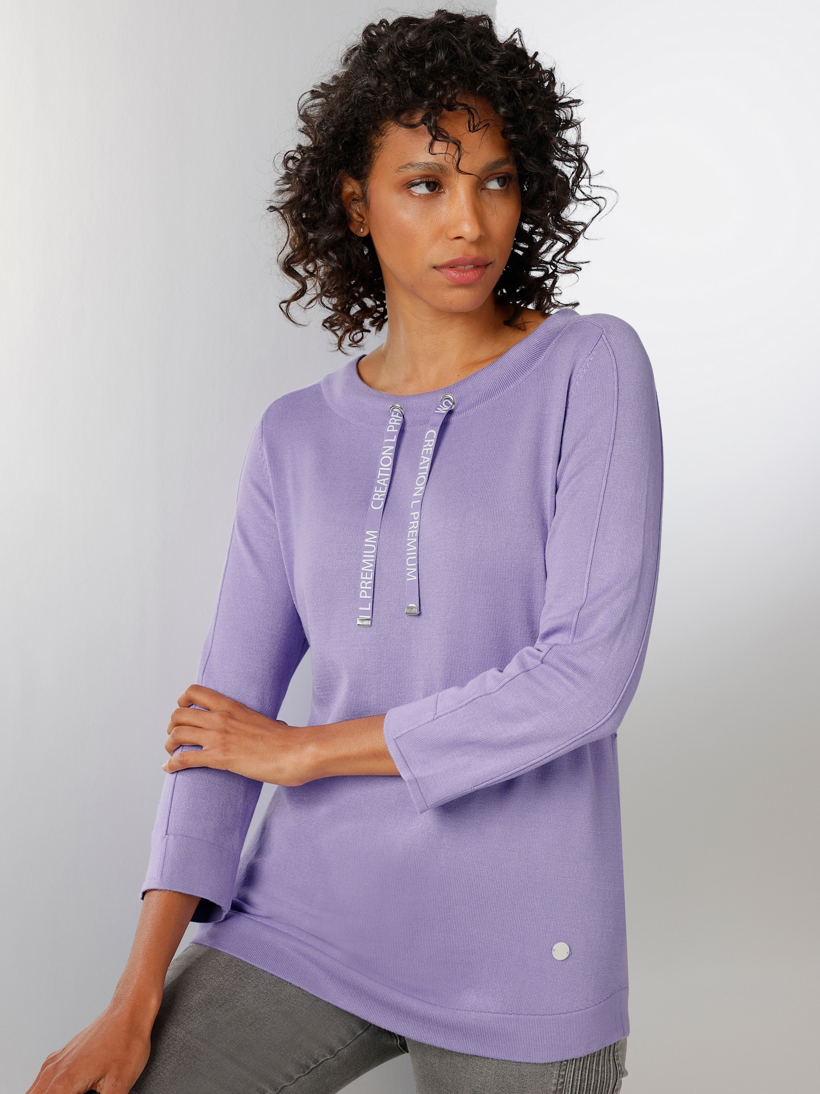 CREATION L PREMIUM Rundhalspullover mit Tunnelzug - lavendel