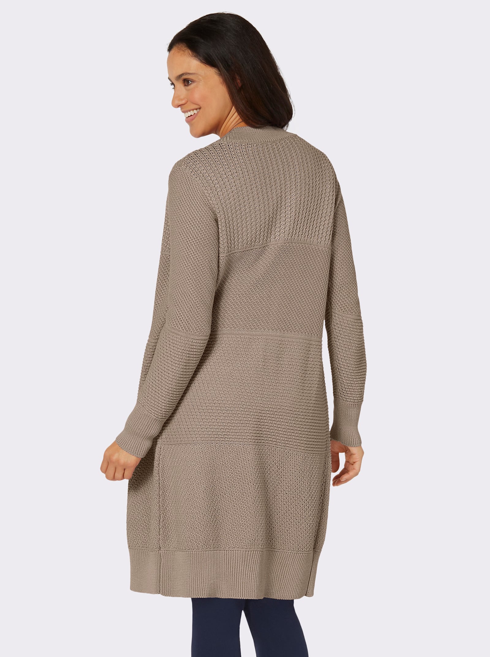 Strickmantel im Strickmuster-Mix - sesam