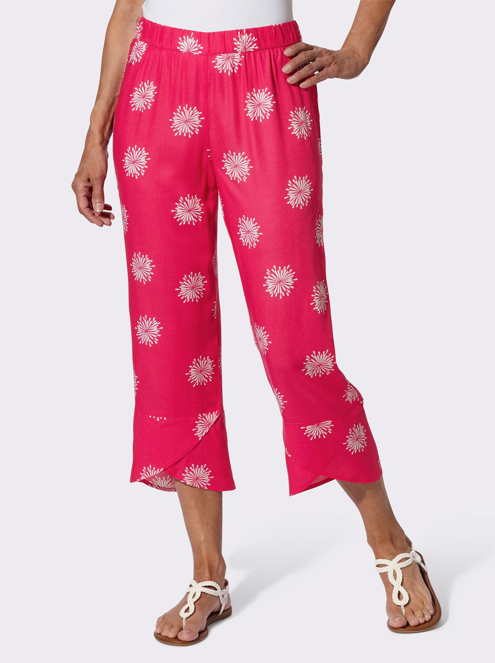 7/8-Hose mit überlappendem Saum - pink-weiss-bedruckt