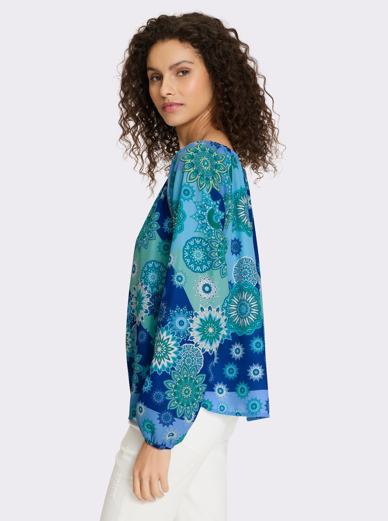 heine Druckbluse - royalblau-grün-bedruckt