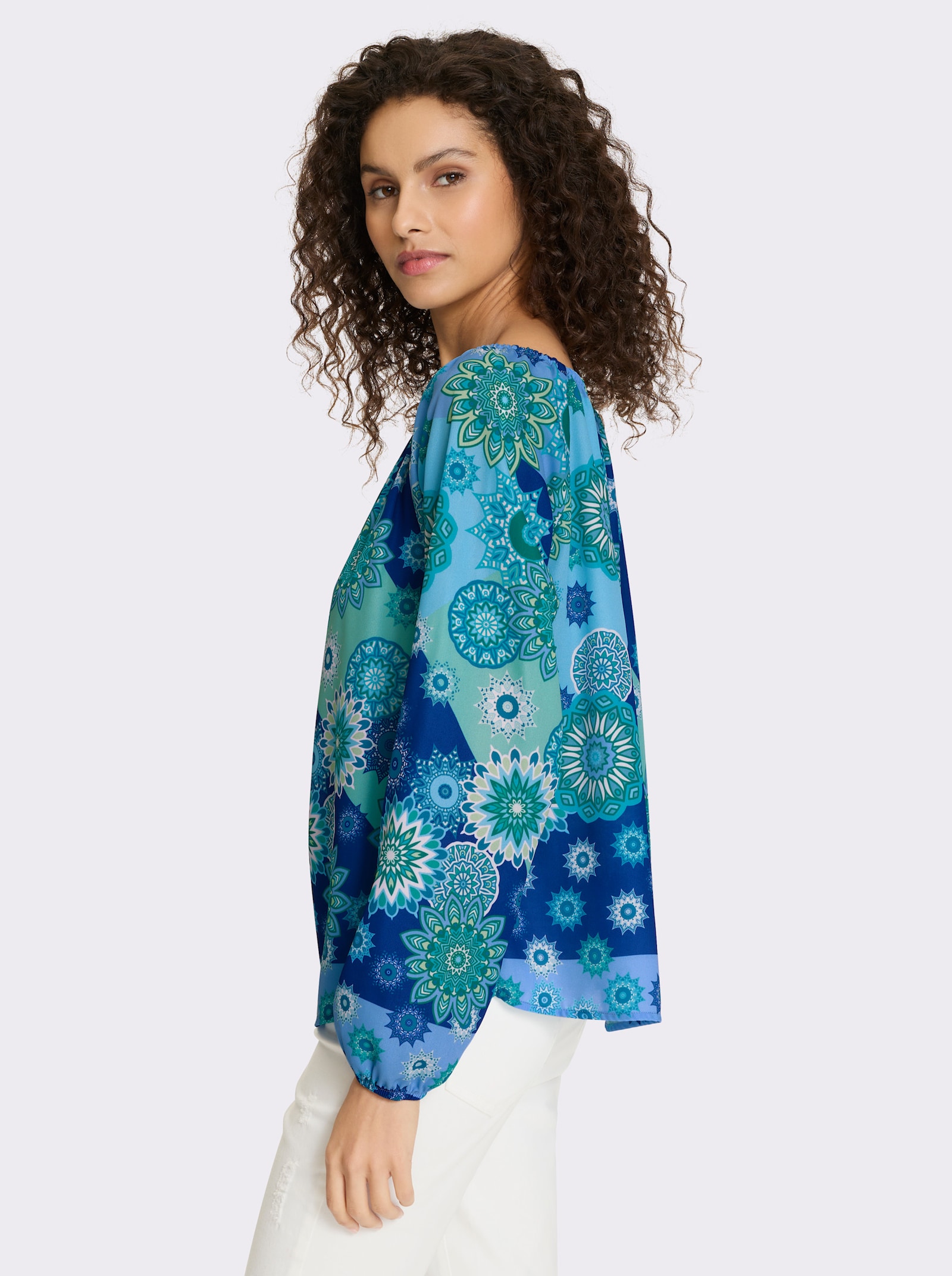 heine Druckbluse mit Grafik-Dessin - royalblau-grün-bedruckt