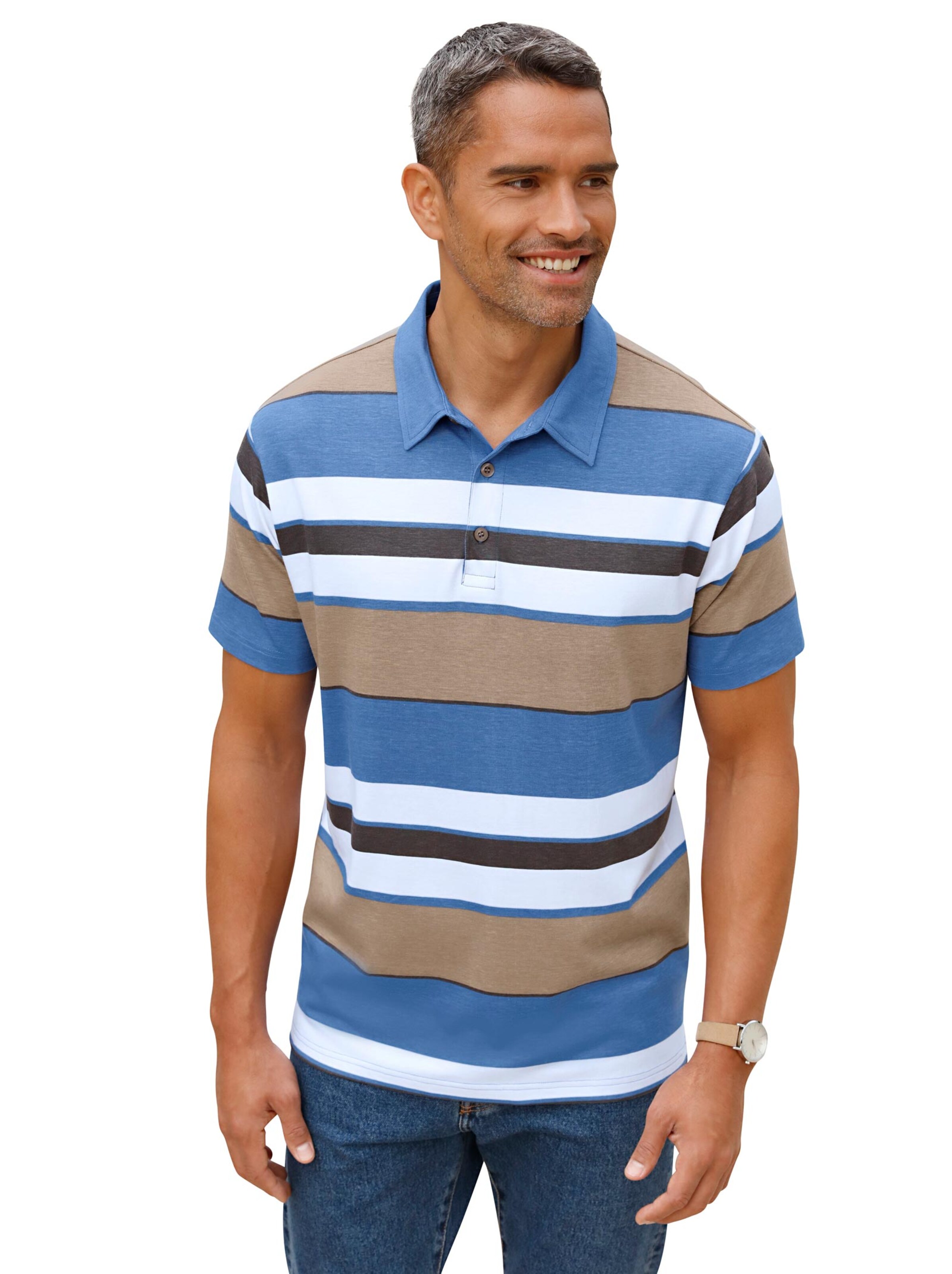 Poloshirt - beige-blau-gestreift