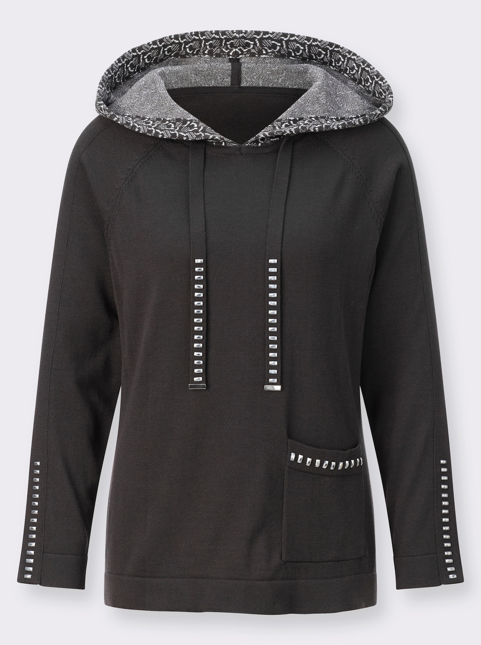 Kapuzenpullover mit hochwertiger Viskose - graphit-ecru-gemustert