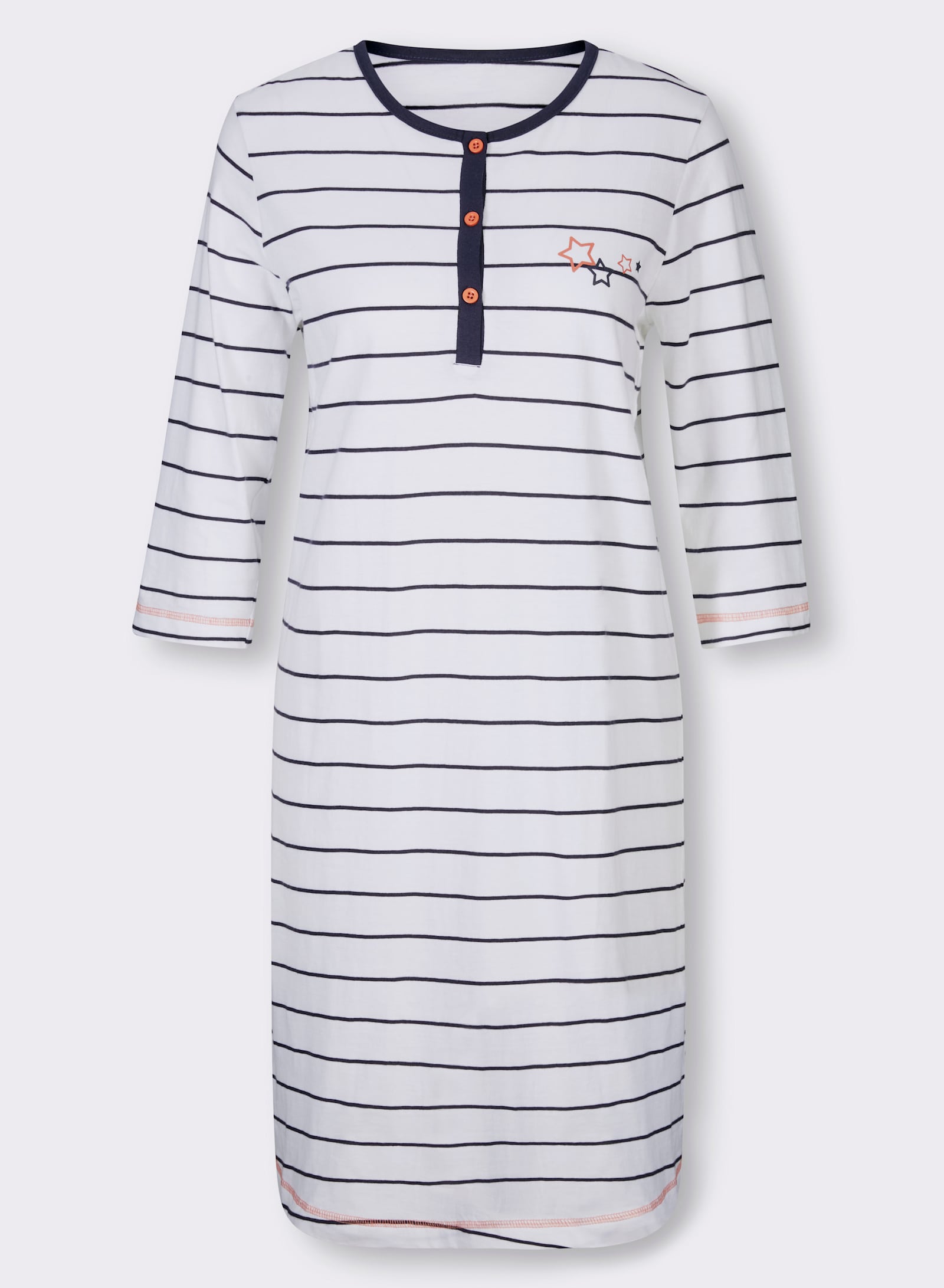 wäschepur Sleepshirt aus reiner Baumwolle - weiss-marine-geringelt