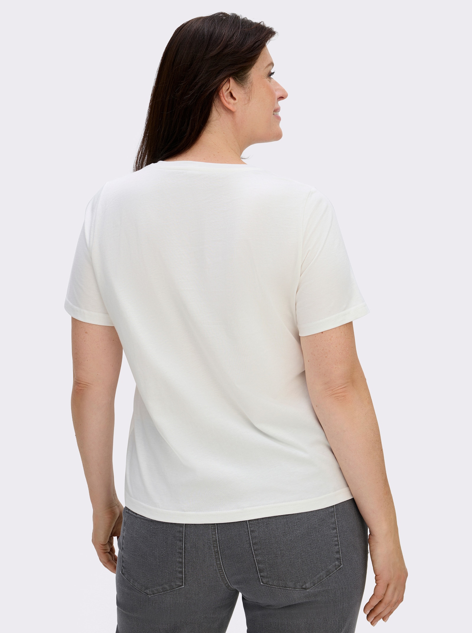 Kurzarmshirt mit floralem Motiv - ecru-apfel-bedruckt