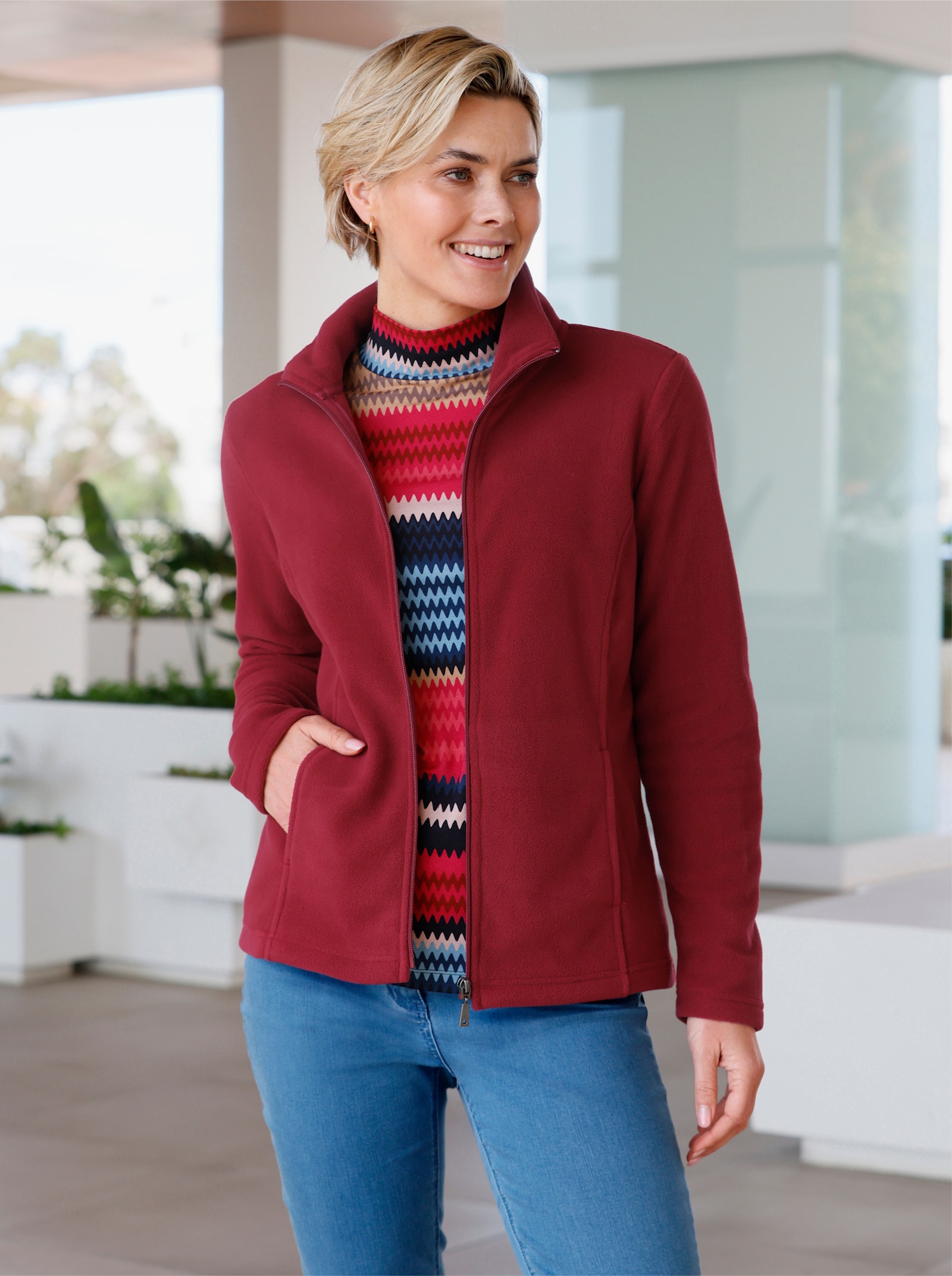 Fleecejacke mit Umlegekragen - dunkelrot