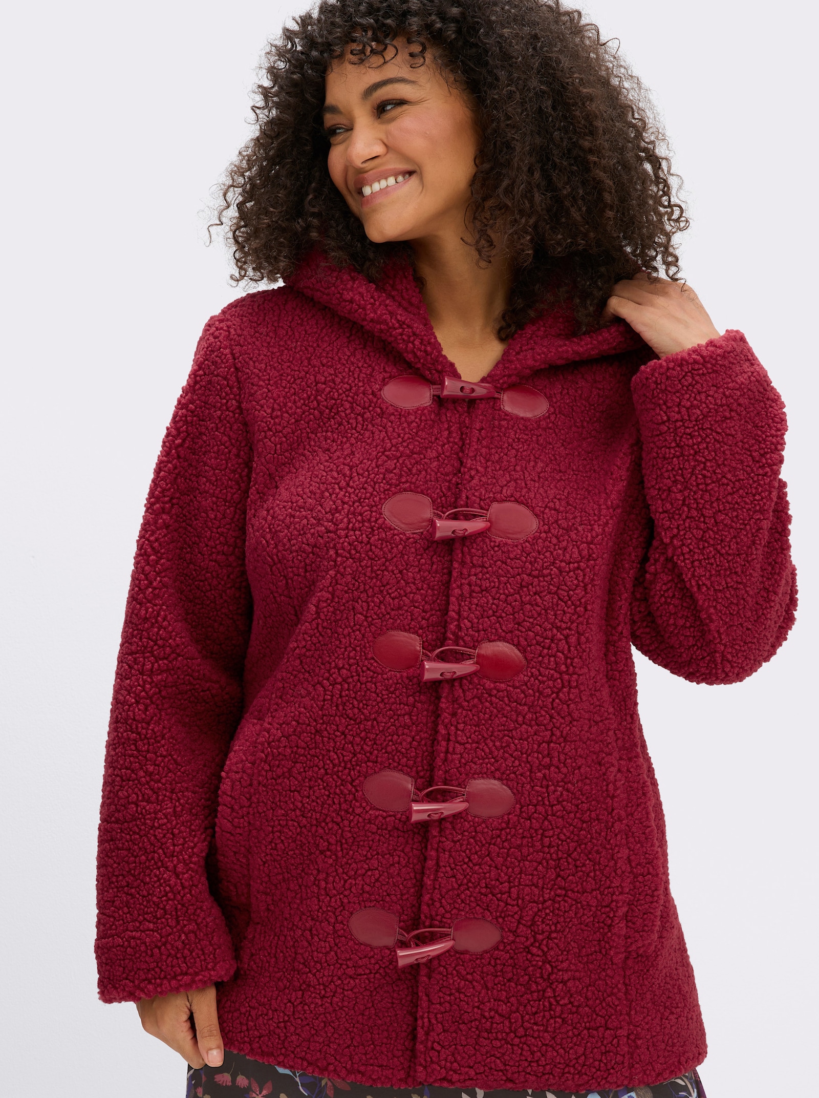 sheego by Joe Browns Teddyjacke mit Knebel-Knöpfen - kirsche