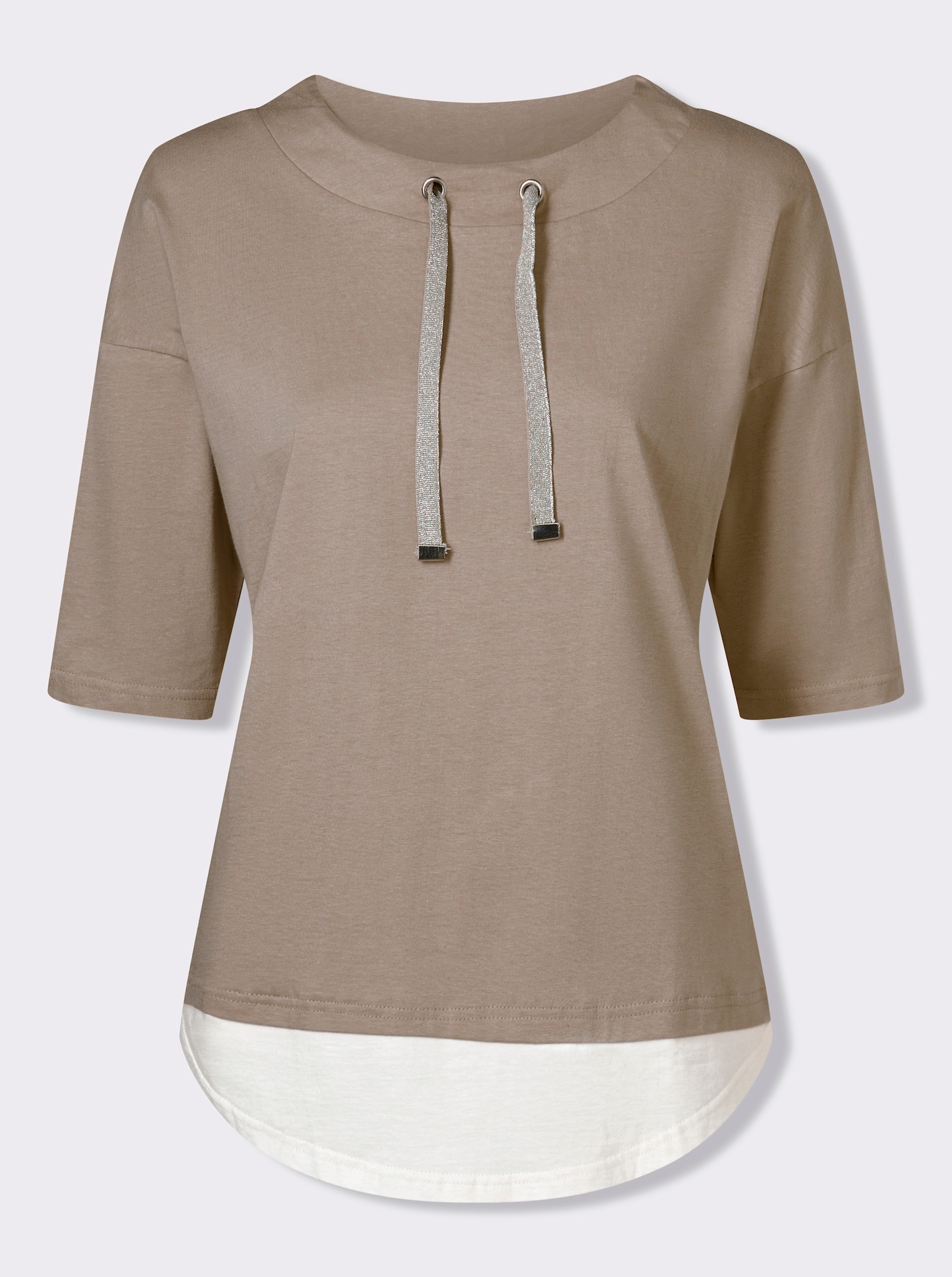 Shirt met korte mouwen in 2-in-1-look - sesam/ecru