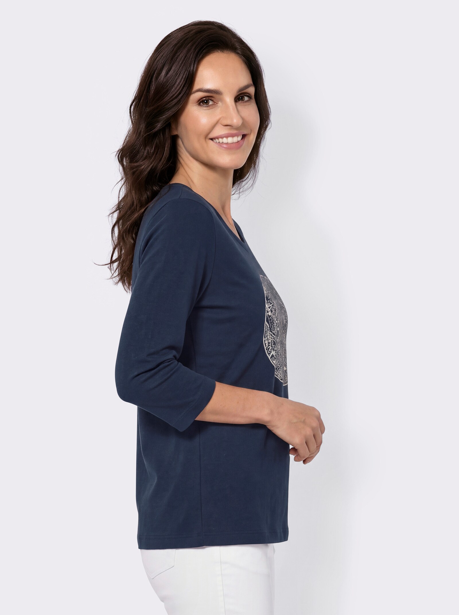 3/4-Arm-Shirt mit Druckmotiv im Vorderteil - marine-bedruckt