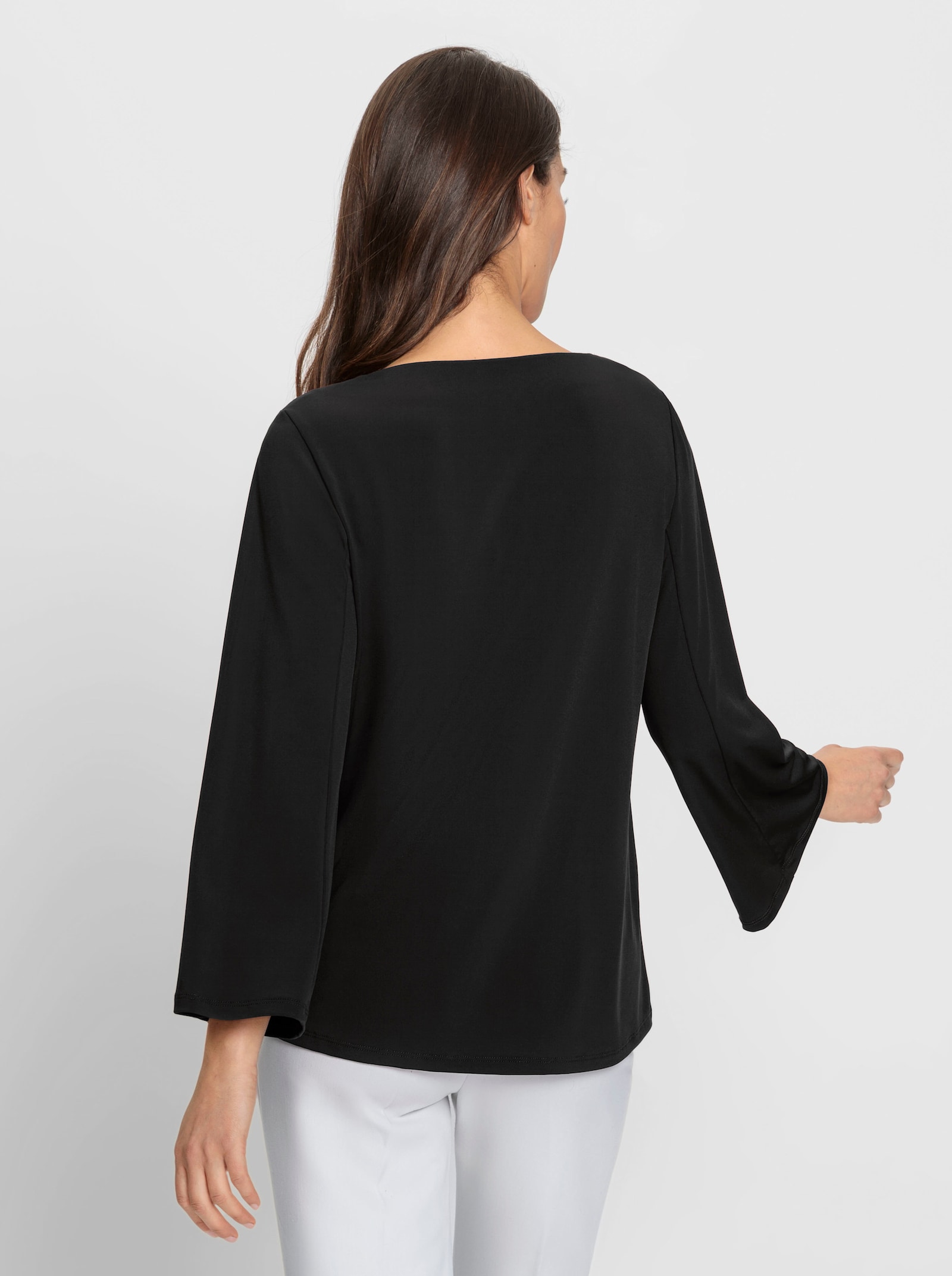 heine 3/4-Arm-Shirt mit Schmuckring am Ausschnitt - schwarz