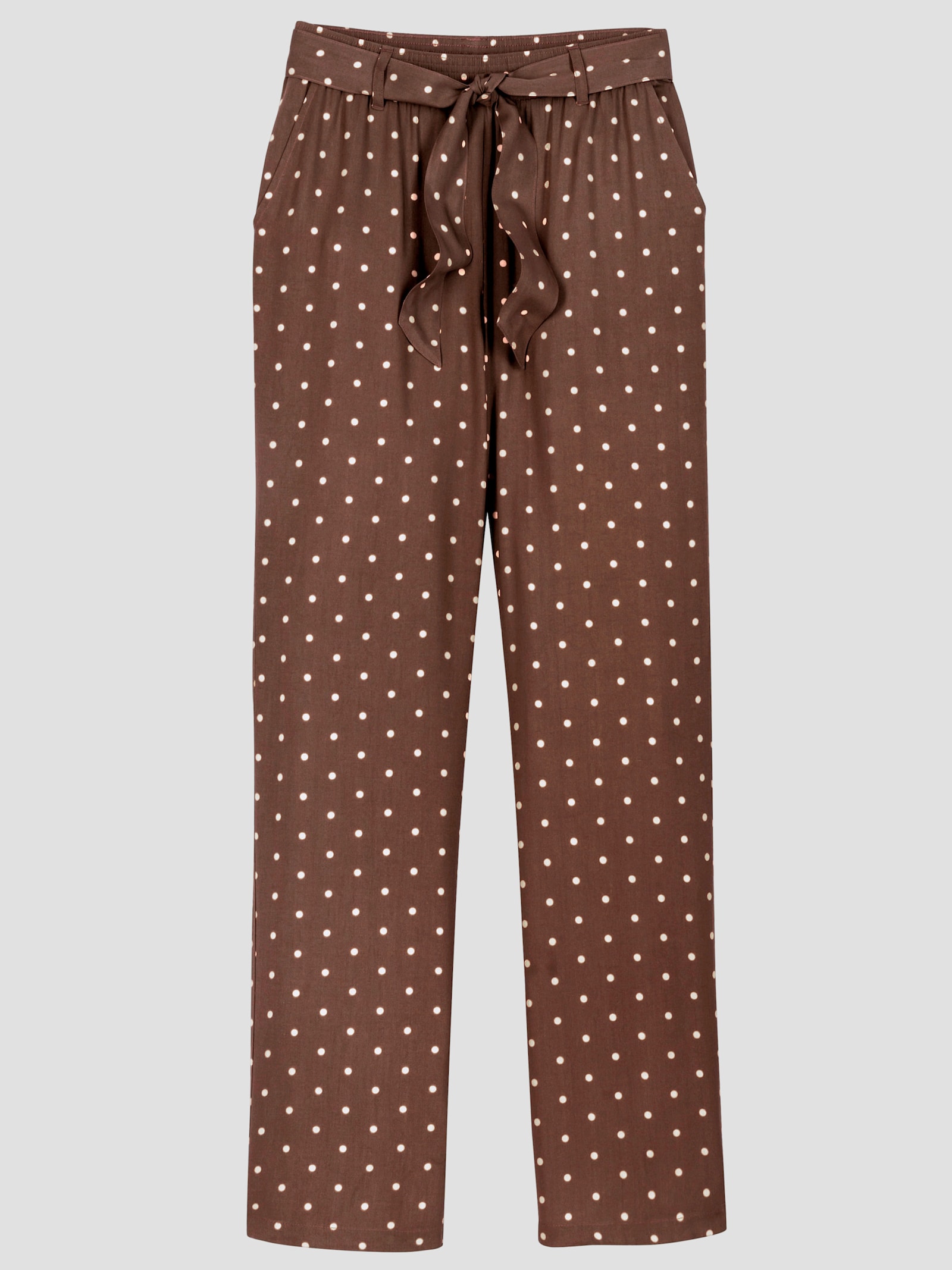 Schlupfhose mit Bindegürtel - schoko-beige-bedruckt
