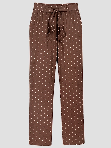 Schlupfhose mit Bindegürtel - schoko-beige-bedruckt