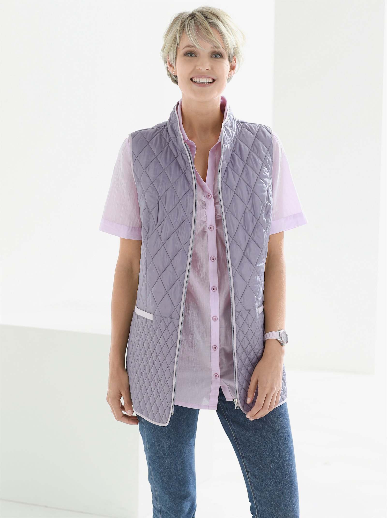 Steppweste mit Stehkragen - grau