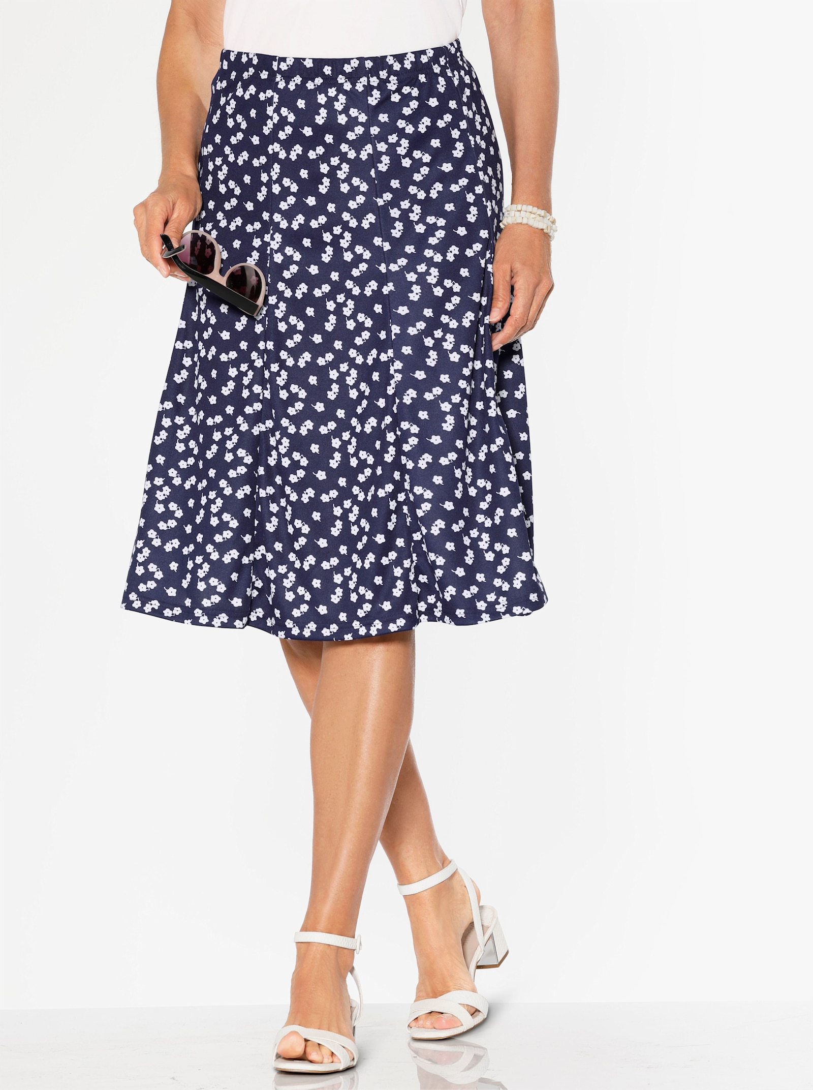 Žerzejová sukně dílového střihu - námořnická modrá-bílá-potisk