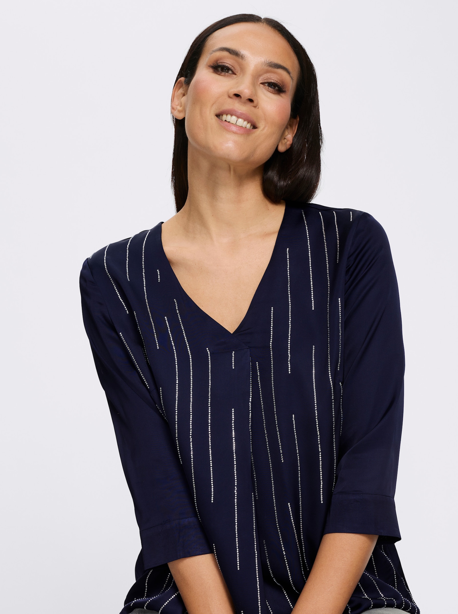 heine Satinbluse mit Glitzersteinchen - marine