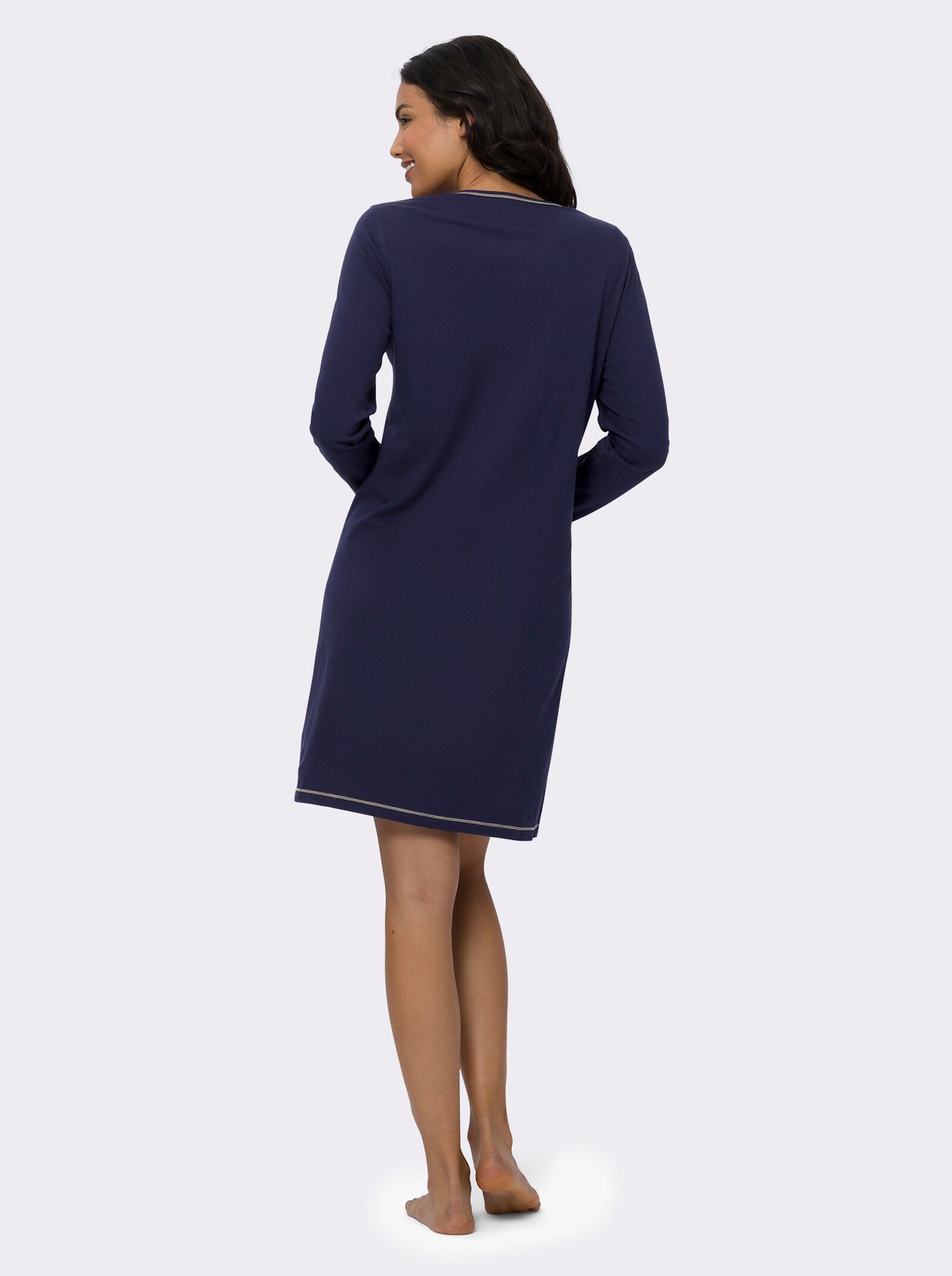 Nachthemd met contrastkleurige naden - marine