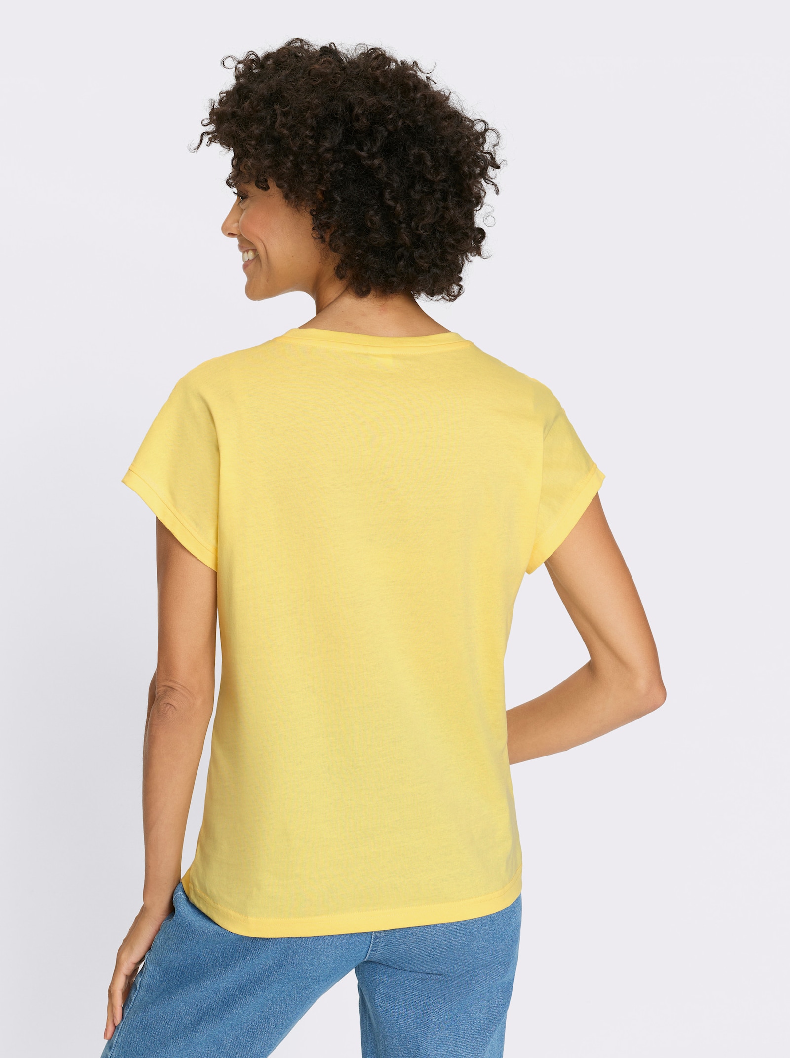 Shirt met ronde hals en ruitstiksels - citroen