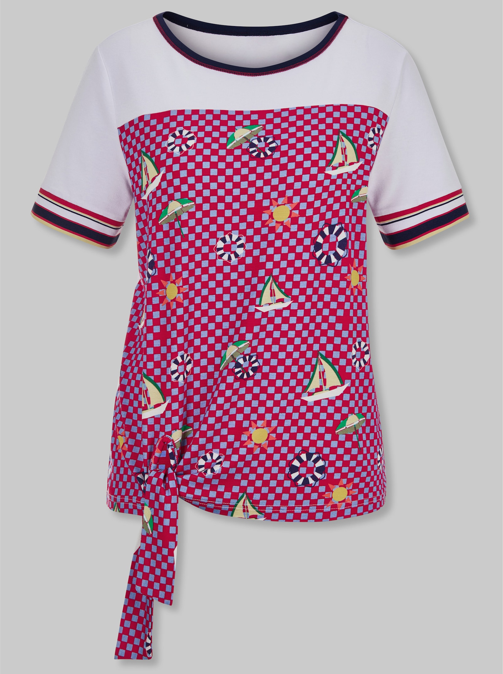 heine Kurzarmshirt mit Knoten-Detail - weiß-erdbeere-bedruckt