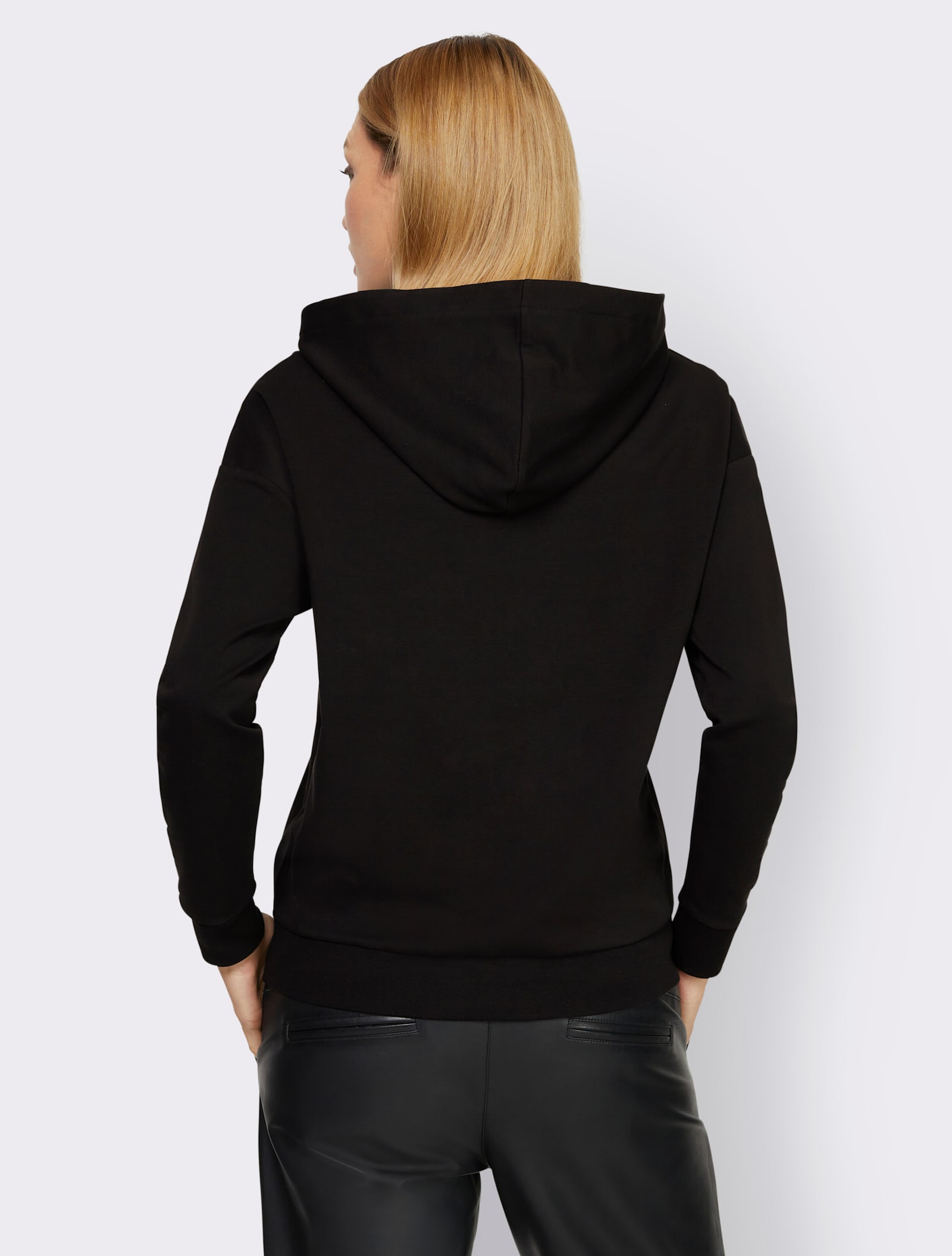heine Kapuzensweatshirt mit Pailletten - schwarz-bedruckt