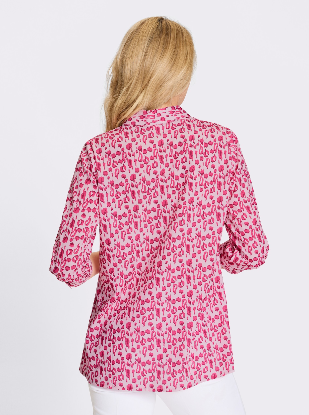 Longbluse - hellrosé-magenta-bedruckt