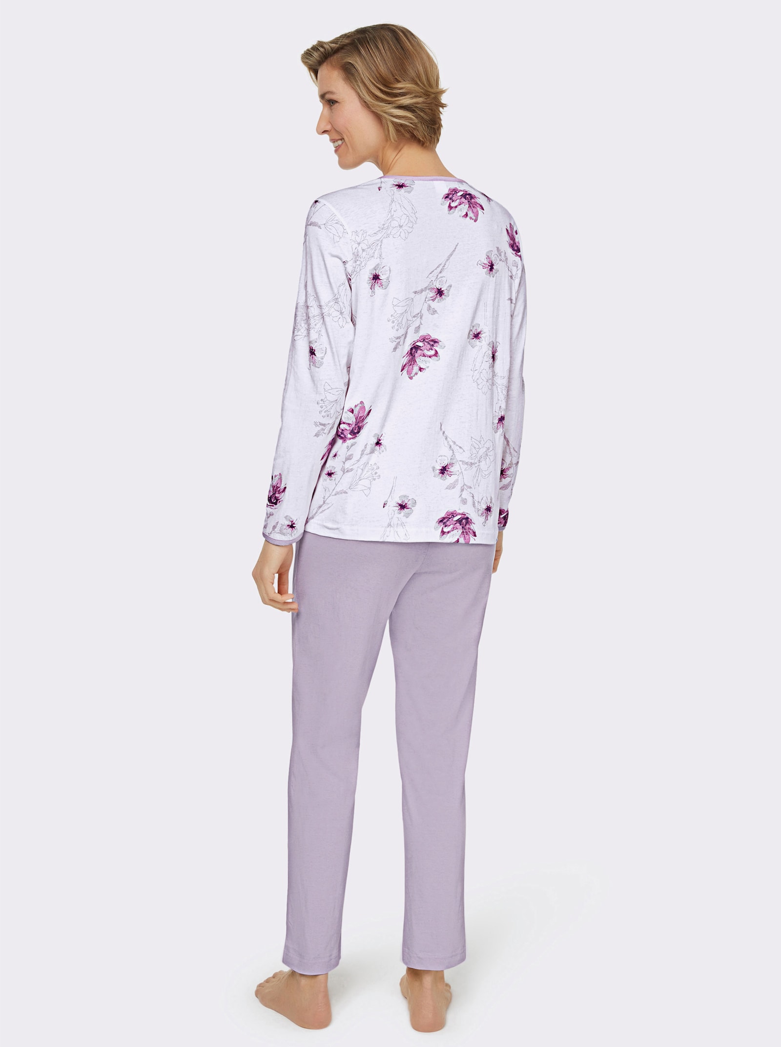 wäschepur Schlafanzug aus reiner Baumwolle - ecru-flieder