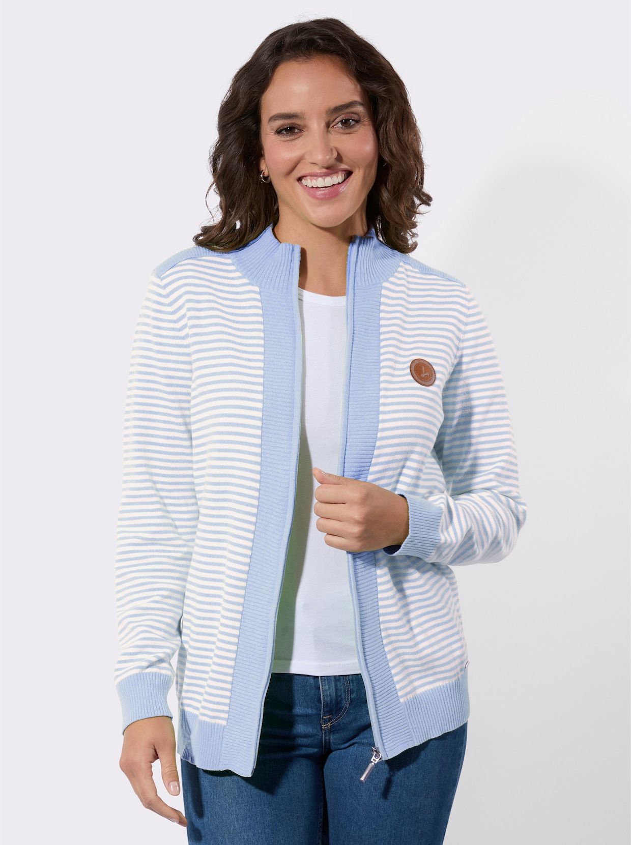 Strickjacke - hellblau-weiß-geringelt