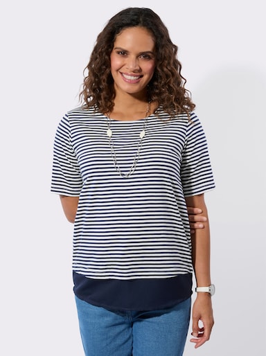 Ringelshirt im Lagen-Look - marine-ecru-geringelt