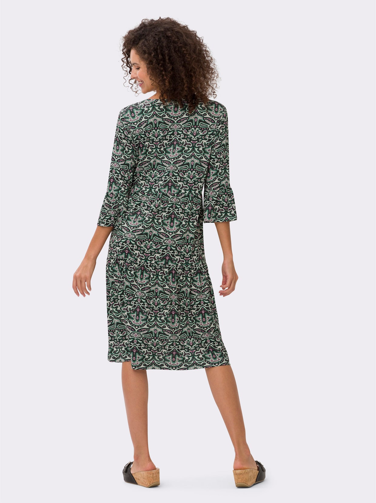 heine Robe en jersey - vert-couleur ivoire imprimé