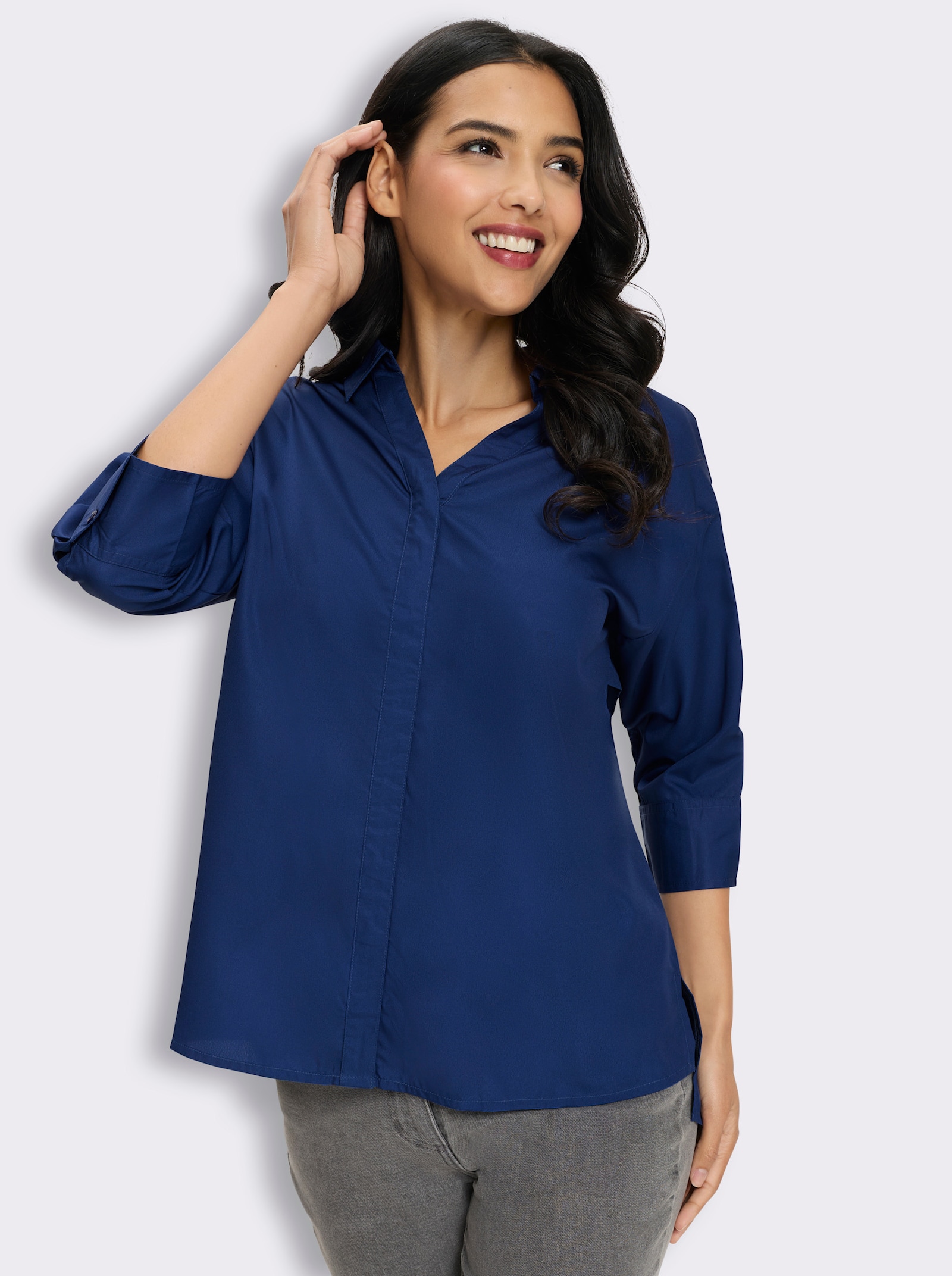 Longbluse mit Falte im Rückteil - royalblau