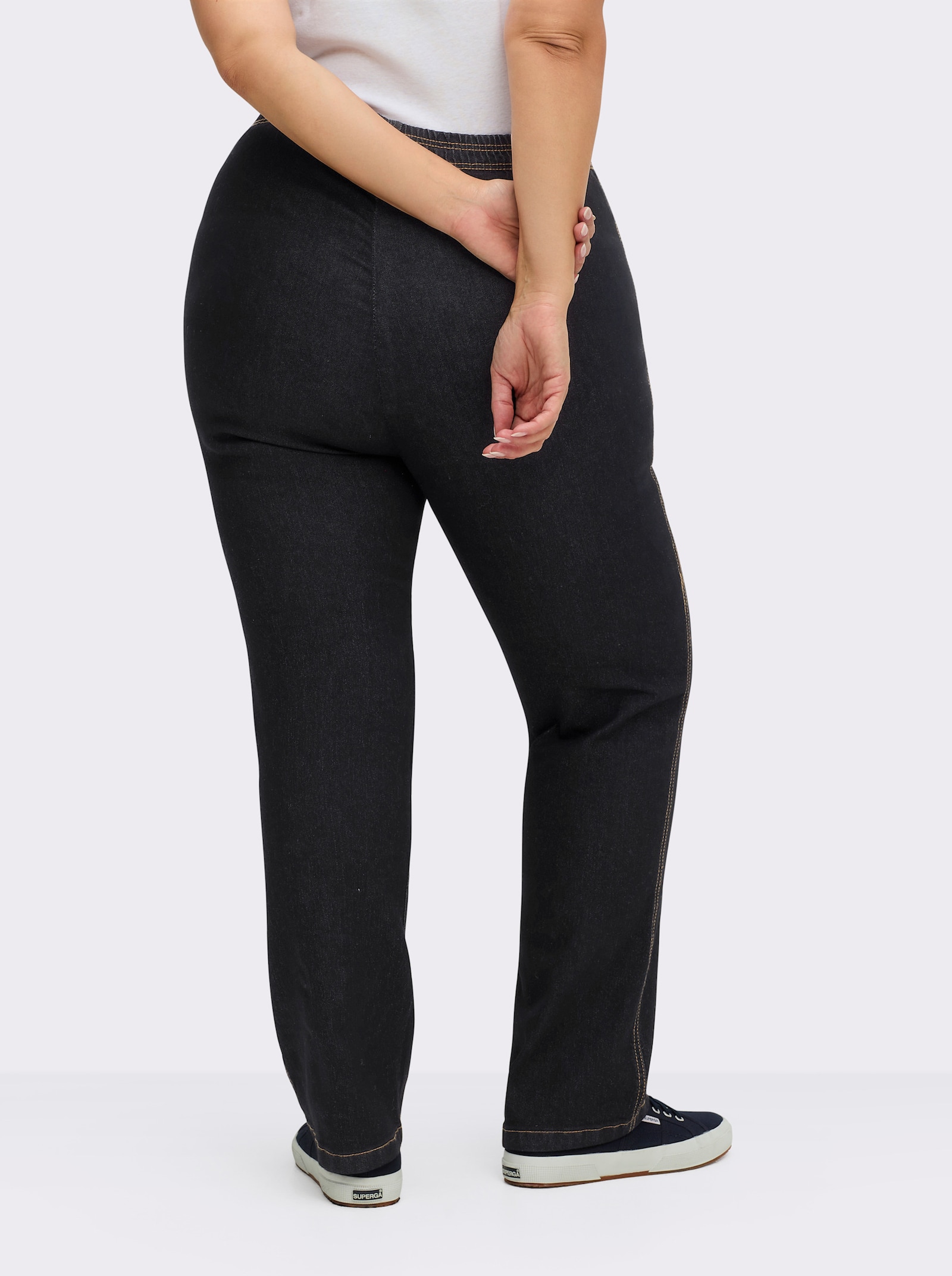 Stretch-Jeans mit Rundum-Dehnbund - black-denim