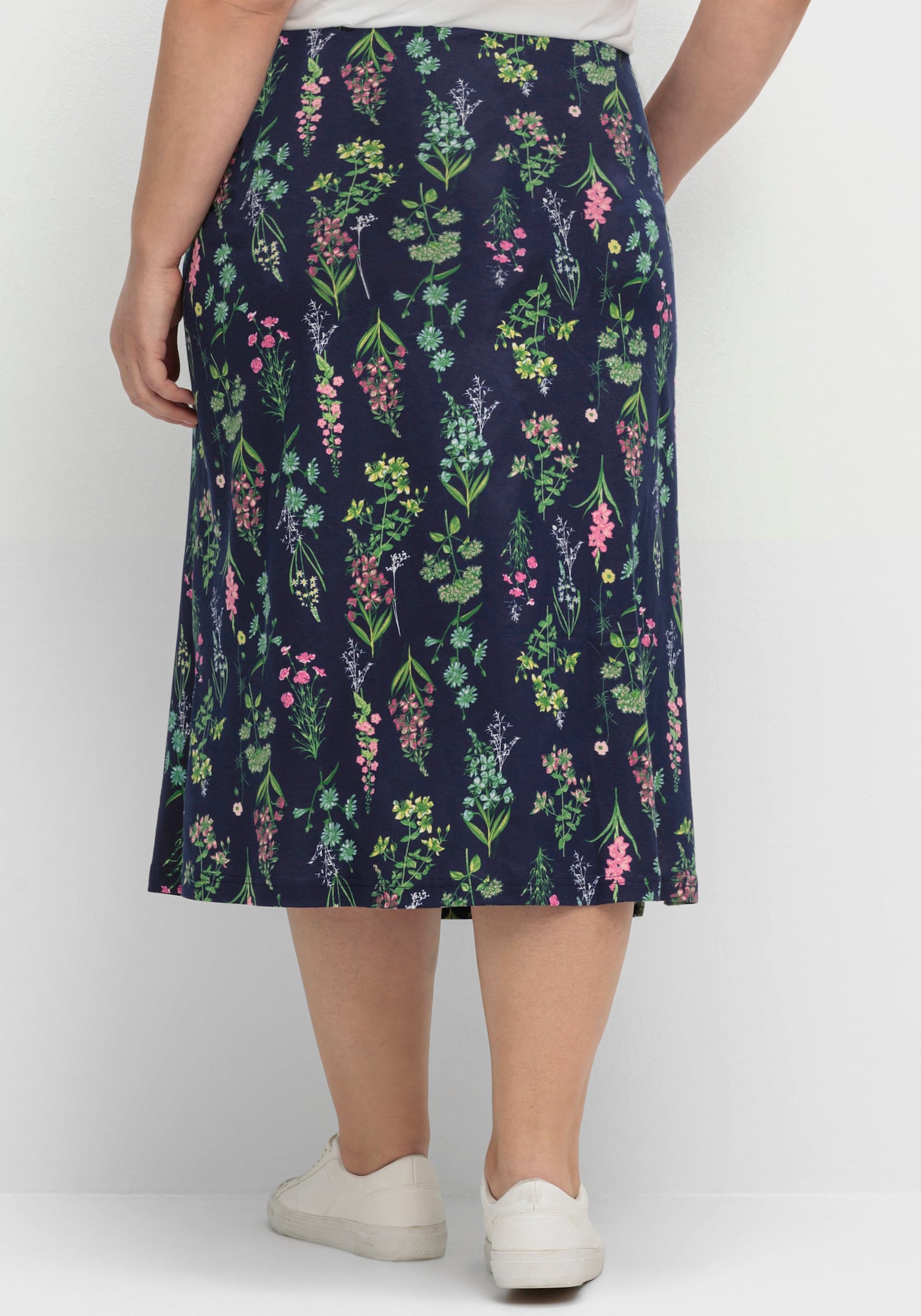 Jerseyrock mit Rundum-Dehnbund - marine-altrosa-bedruckt