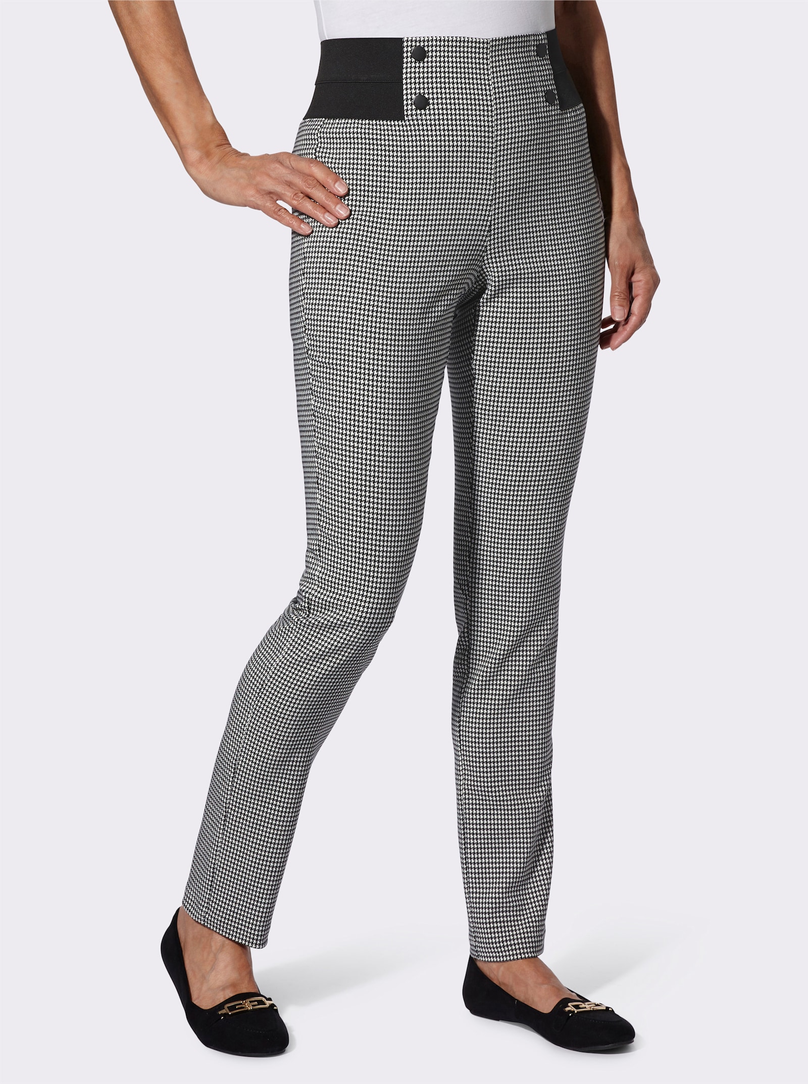 Schlupfhose in formstabiler Bengalin-Qualität - schwarz-weiß-bedruckt