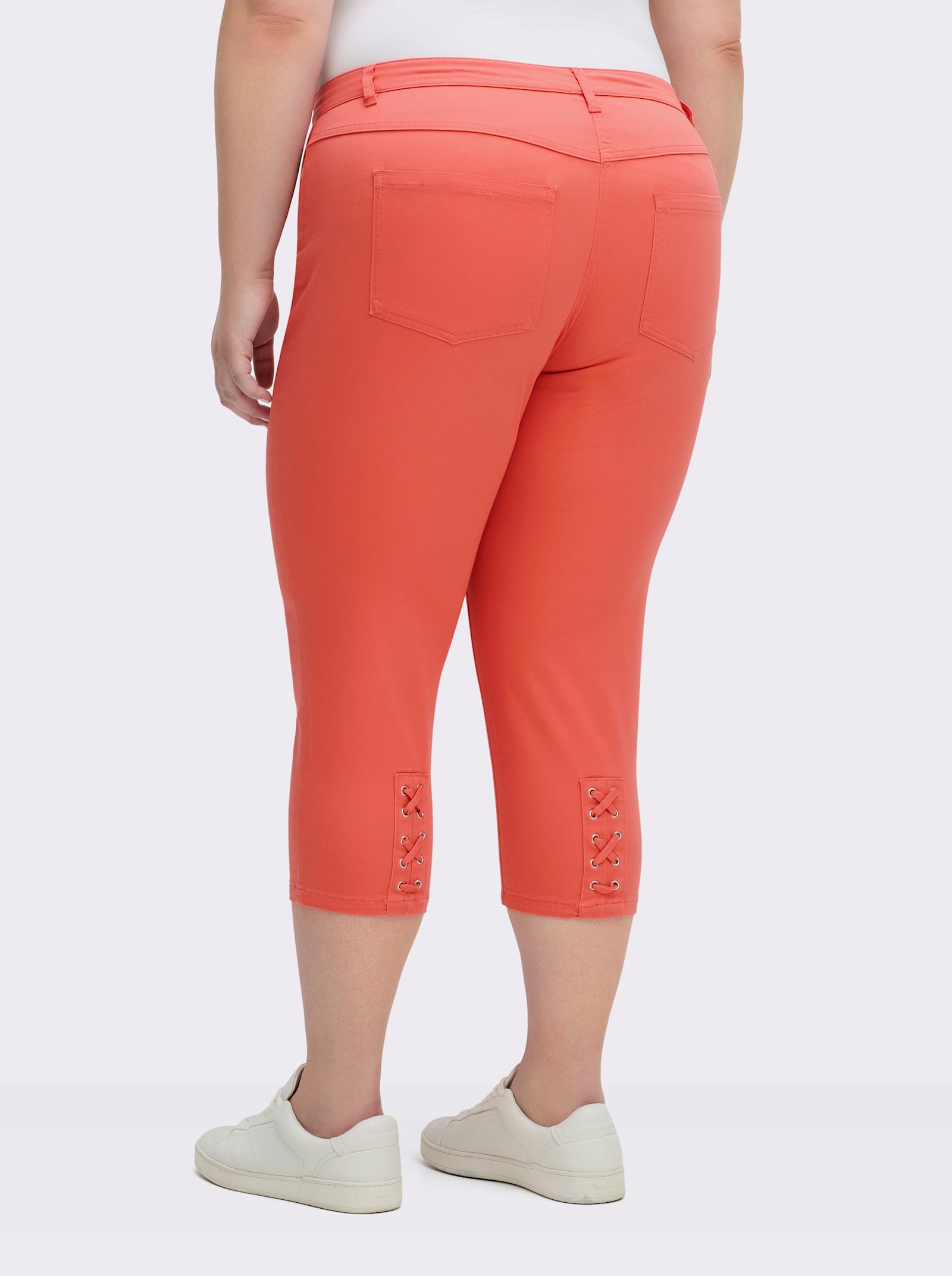 3/4-Jeans mit Bändchen-Verzierung - koralle