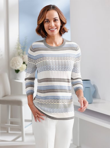 Pullover - bleu-ecru-gemustert