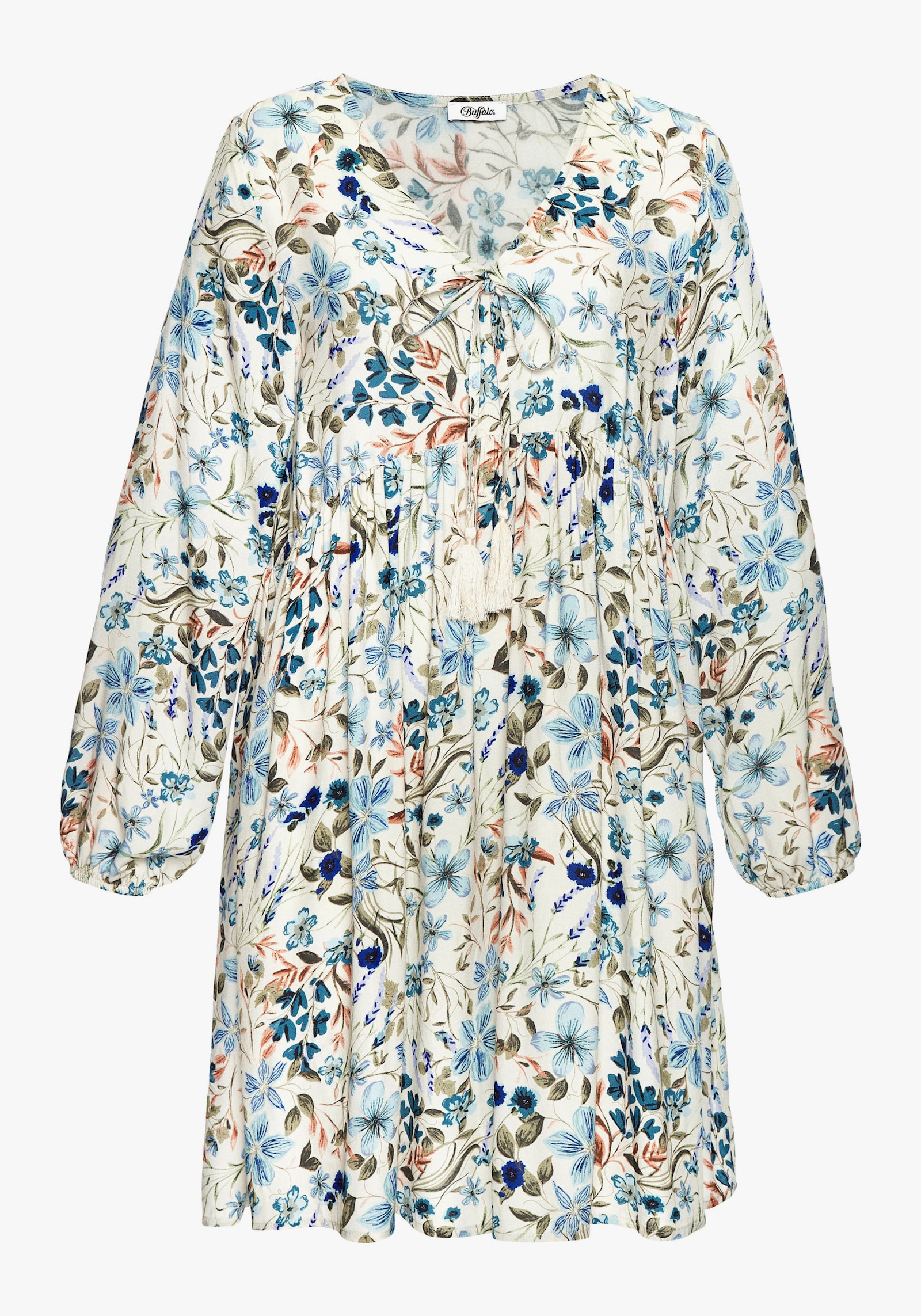 Buffalo Tunikakleid - creme-blau bedruckt