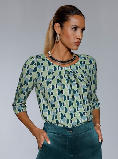 Druckbluse mit Seitenschlitzen - eucalyptus-jade-bedruckt