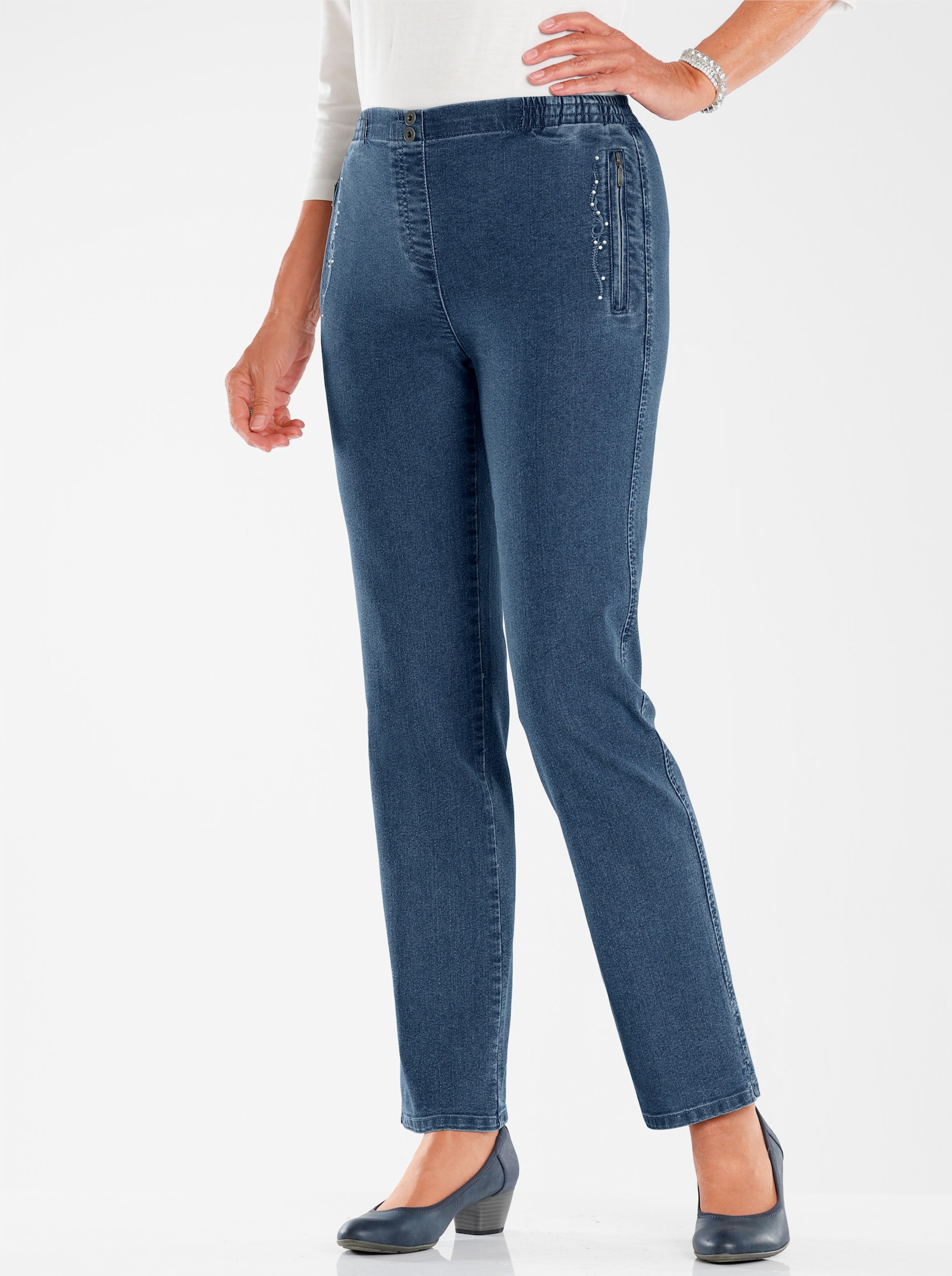 Jeans mit Glitzerstein-Details - blue-stone-washed